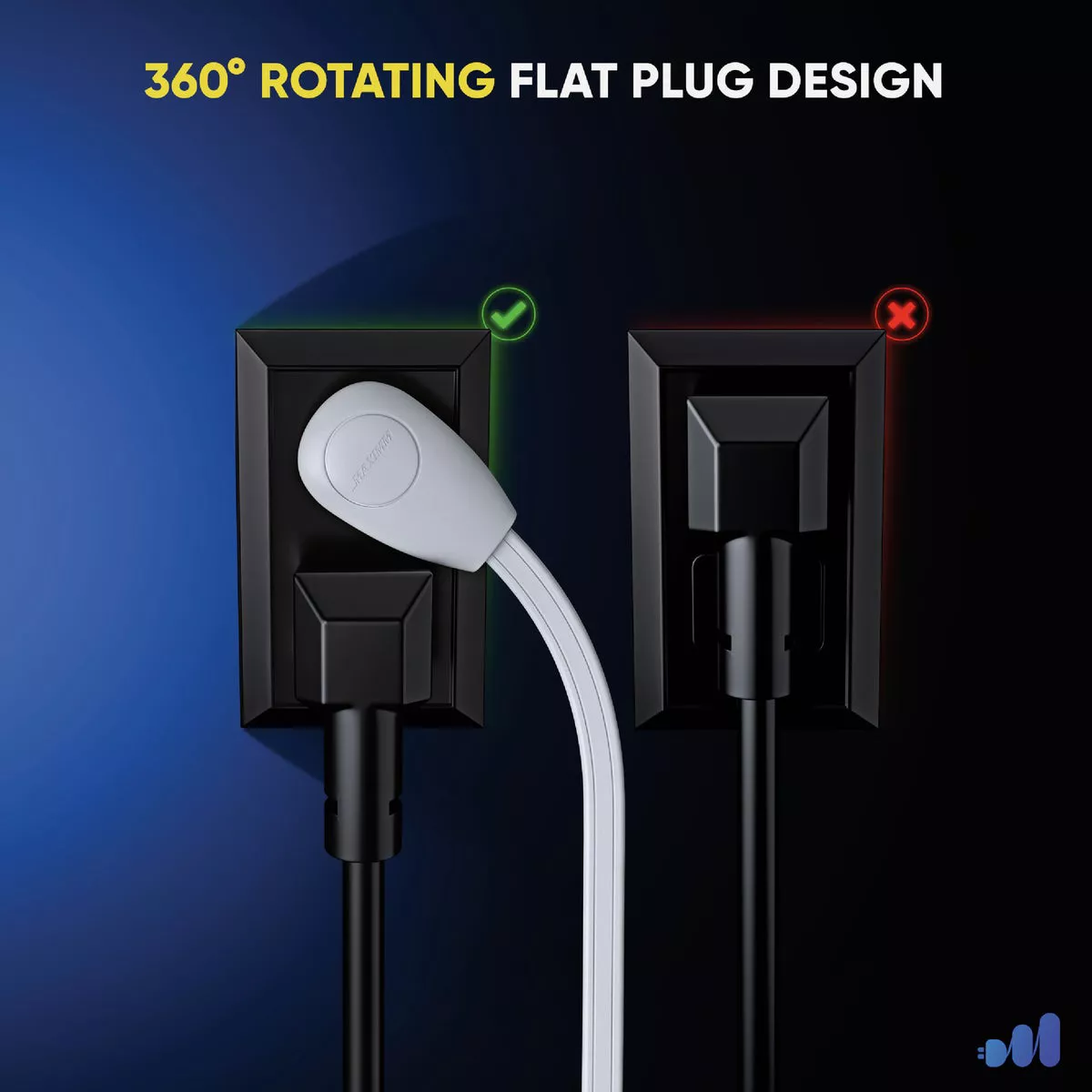 Maximm 1 Ft. 16/2 White 3-Outlet 360 Deg. Rotating Plug Extension Cord with Cover