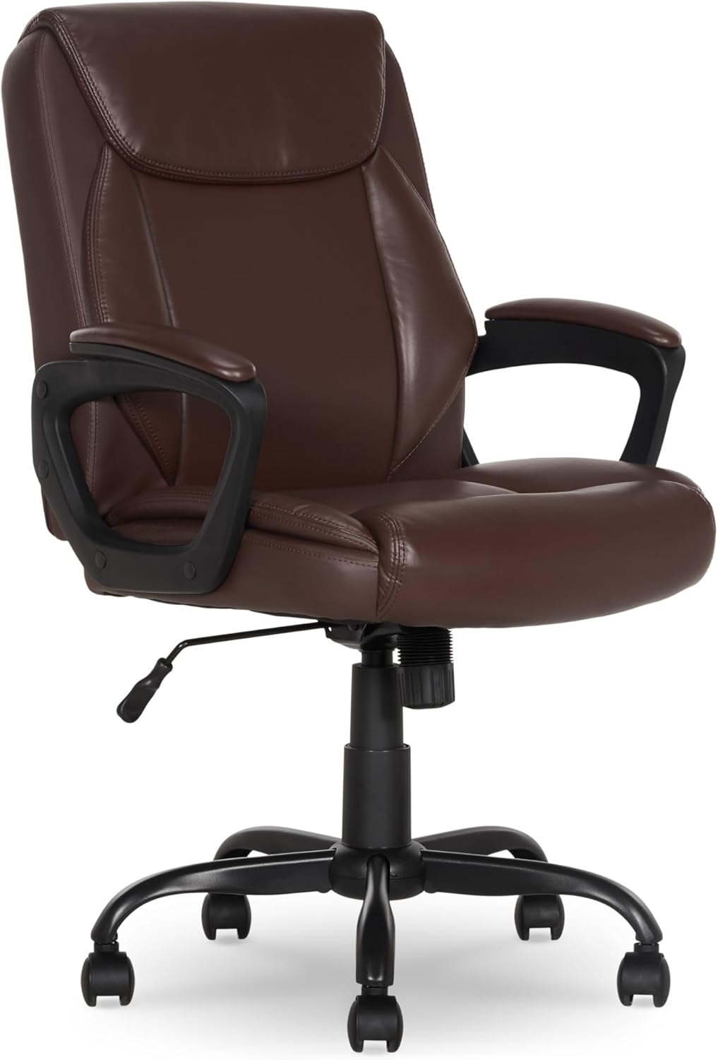 Amazon Basics Classic Puresoft PU Padded Mid-Back Office Chair with Armrest, Height Adjustable, Wheels, 25.75
