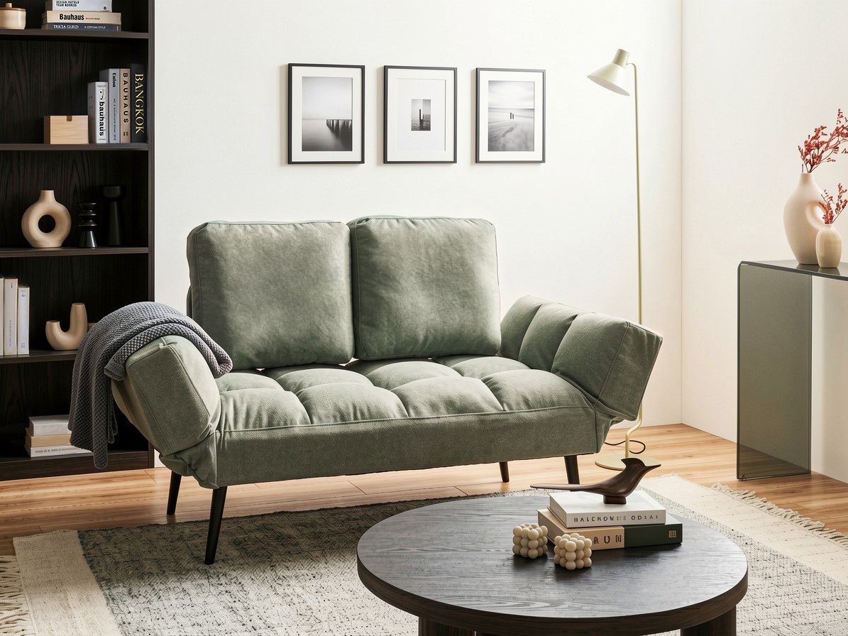Sofa Bed 2 Seater BREKKE Fabric Light Green