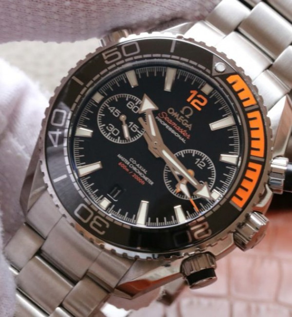 Replica Omega OMF Planet Ocean Master Chronometer Black/Orange Bezel Black Dial SS Bracelet A9900 - Elite Watch Atelier