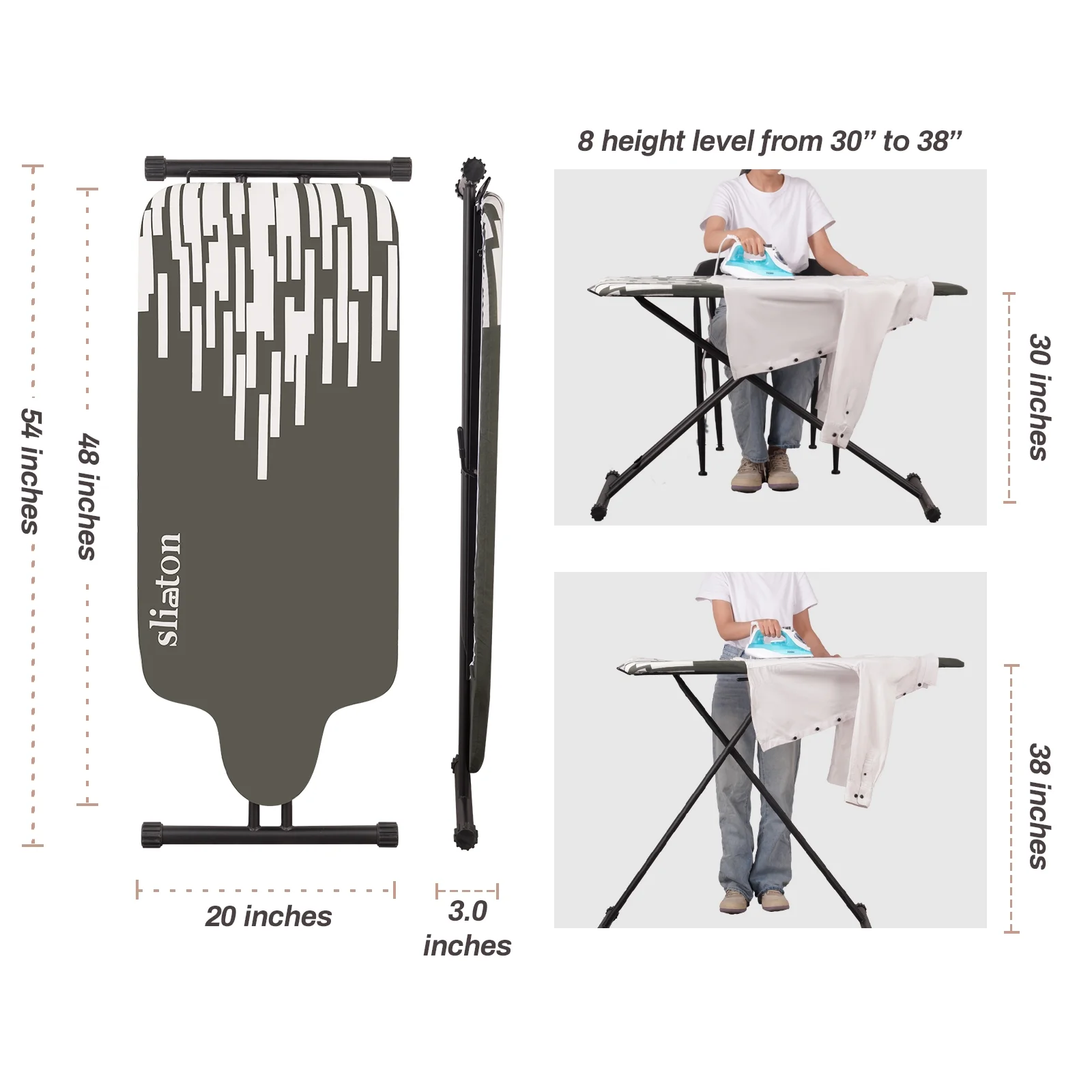 KDJ HOME Slieton Extra Large Ironing Board with Hang Rail, 20-Inch Wide - Image 7