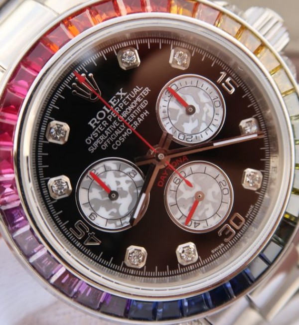 Replica Rolex Daytona 116599 Colorful Crystal Bezel Black Dial SS Bracelet A7750 - Elite Watch Atelier