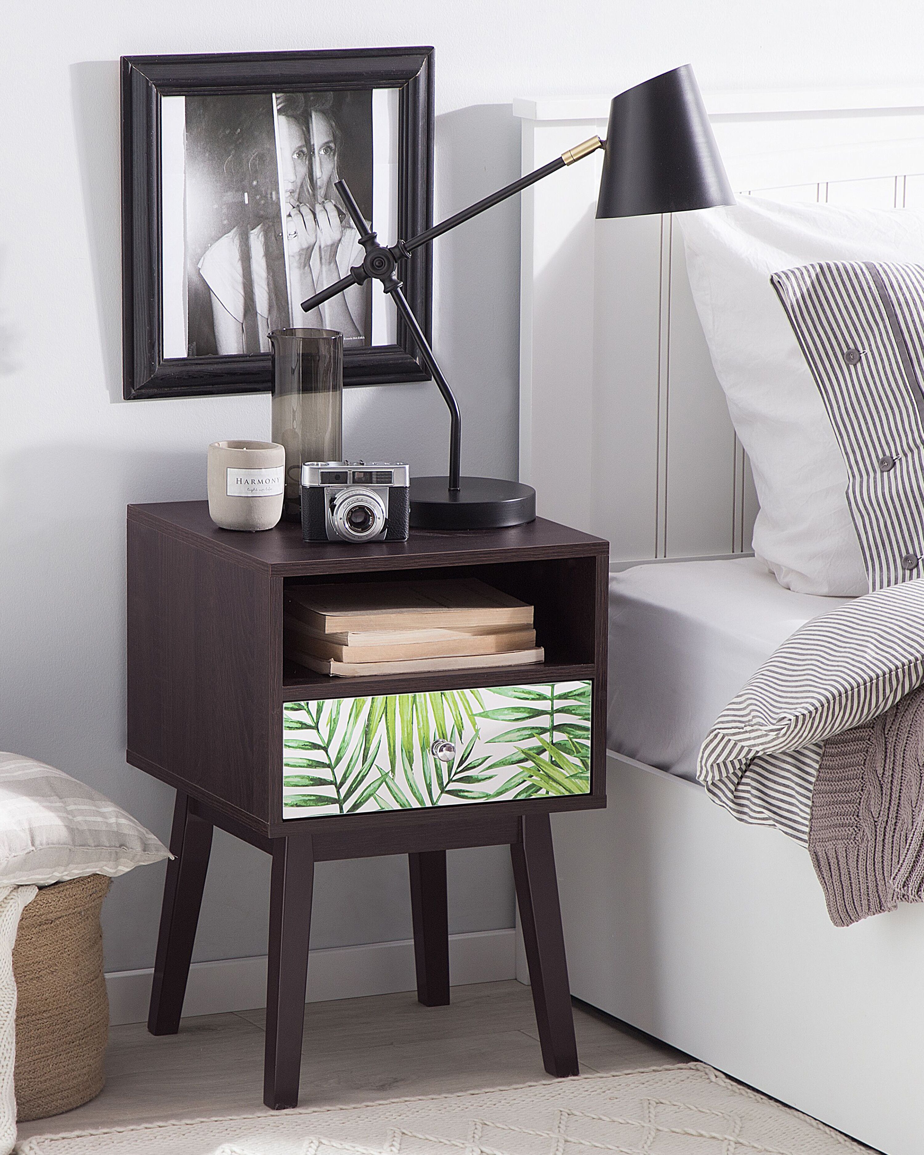 1 Drawer Bedside Table RODES Dark Brown