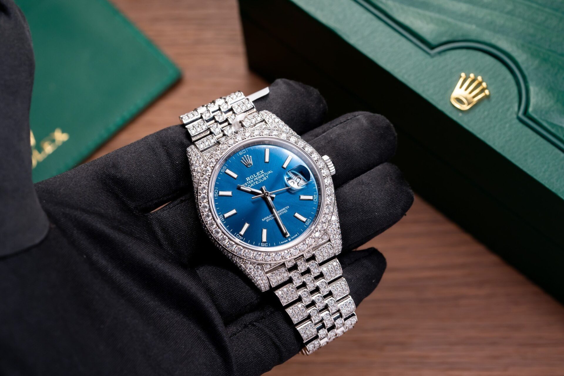 Rolex DateJust 126334 Replica Watch Blue Dial Full Diamond Moissanite 41mm - Top club