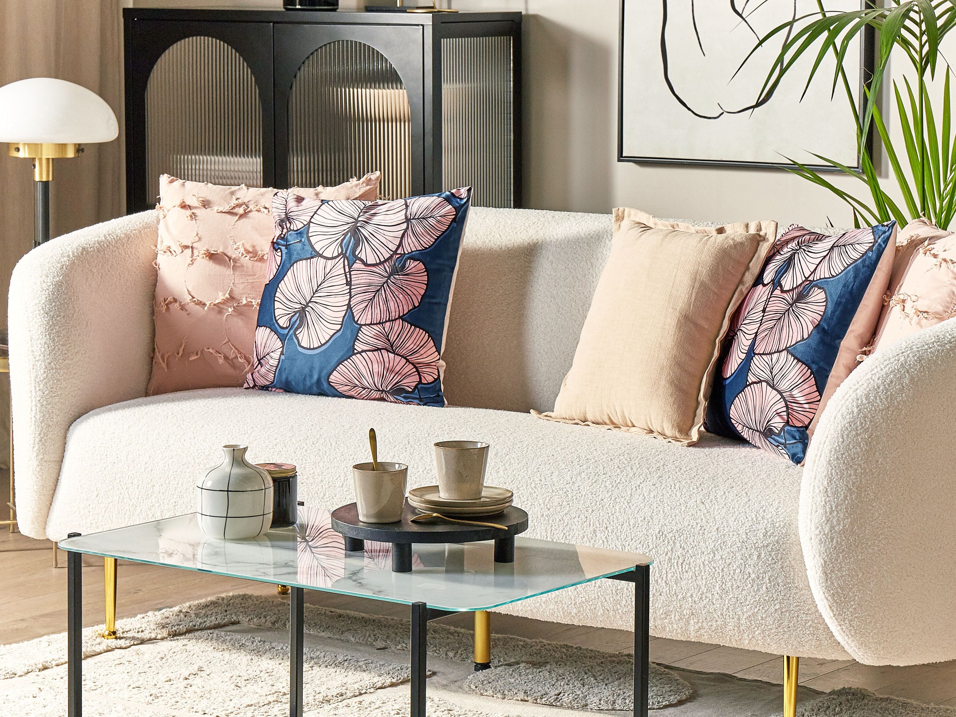 Set of 2 Decorative Cushions CHRYSANTHEMUM Velvet 45 x 45 cm Dark Blue Plant Pattern