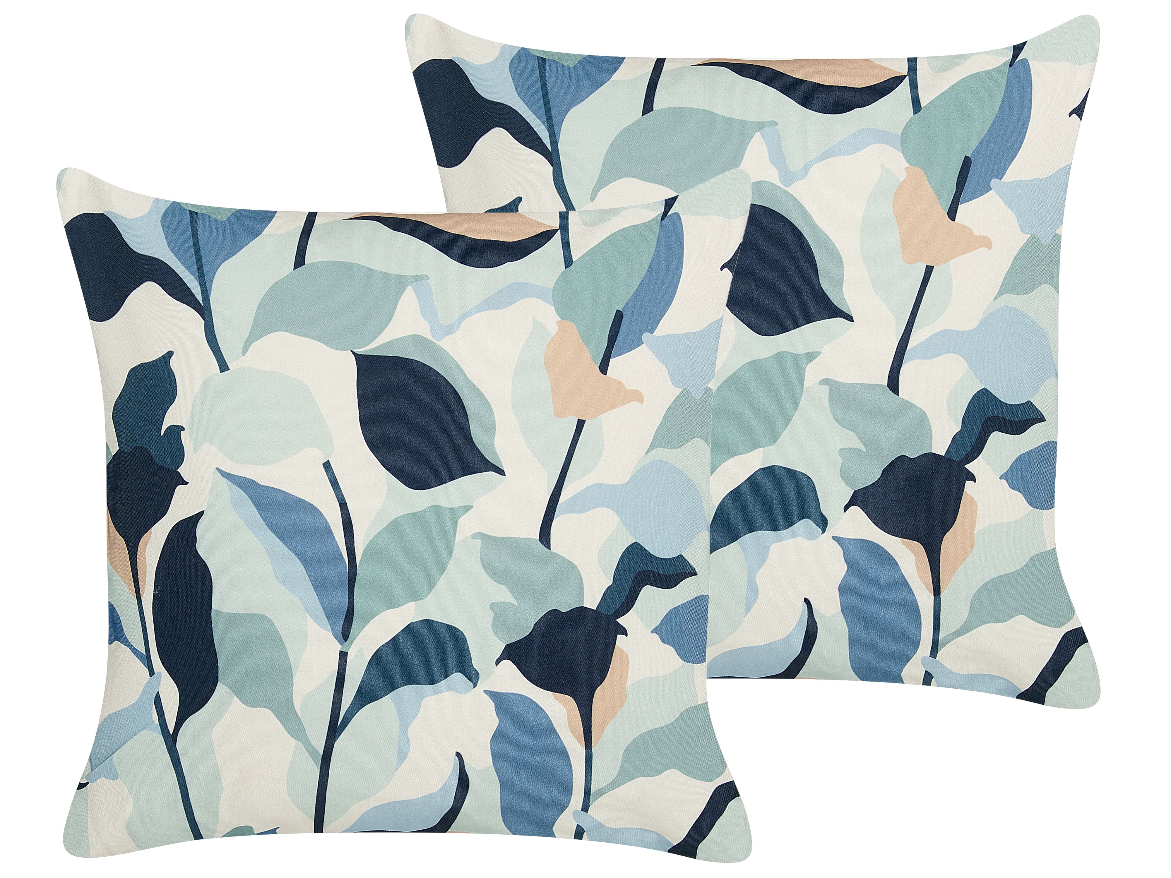 Set of 2 Outdoor Cushions VEGLINO Plant Pattern 45 x 45 cm Blue