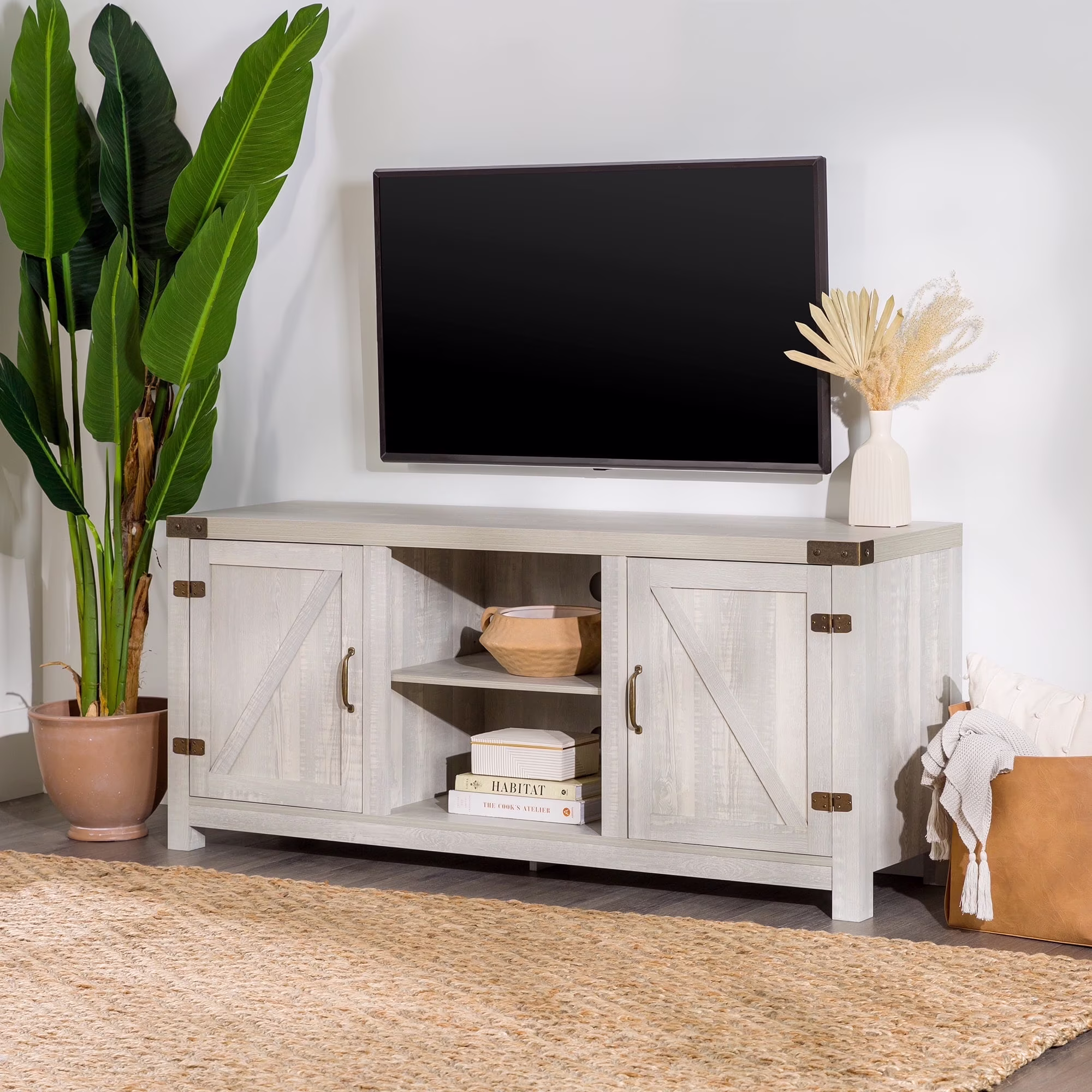 Walker Edison Modern Farmhouse Barn Door TV Stand for TVs up to 65", Grey Wash - Image 9