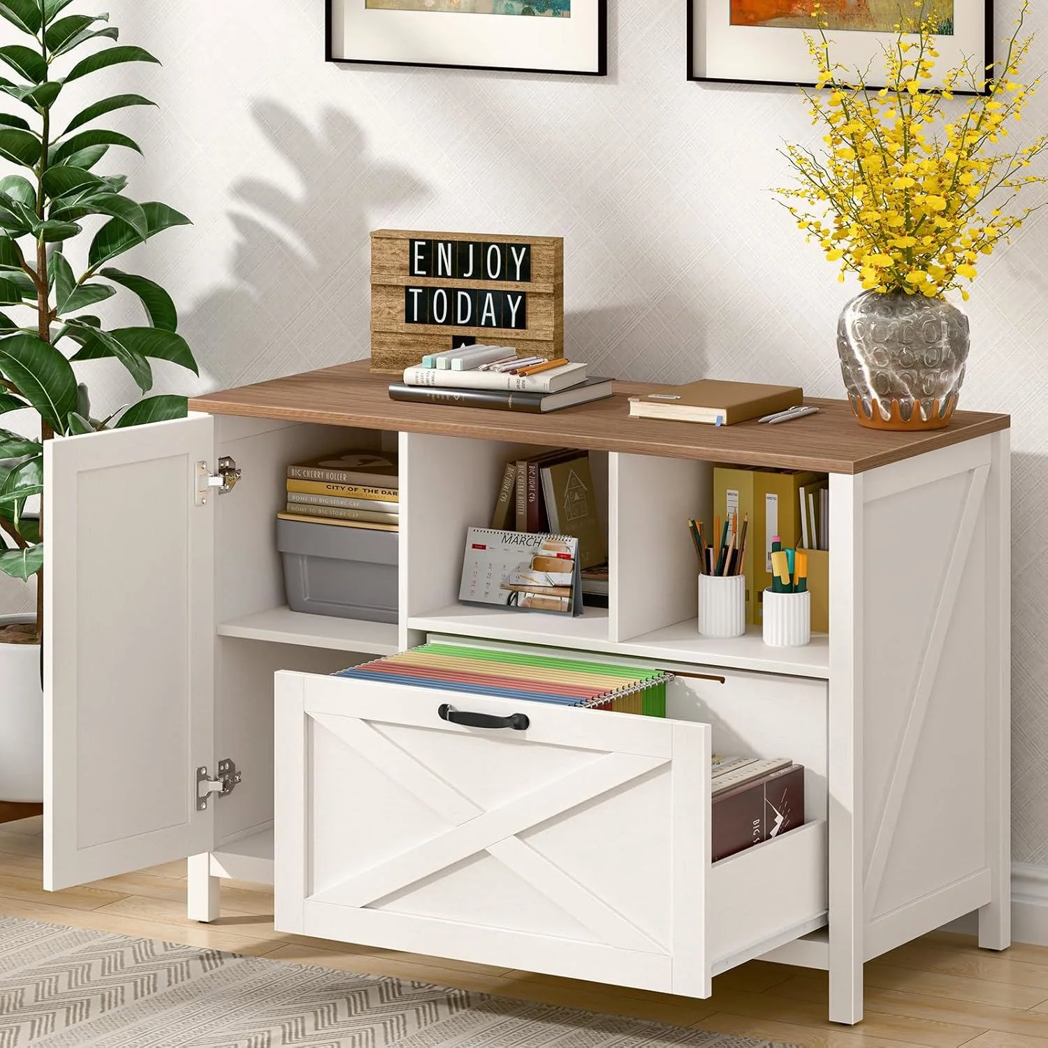 Vabches 2 Drawer Lateral File Cabinet,Mobile Wood office Cabinet for Home Office,Printer Stand with Open Storage Shelves. - Image 16
