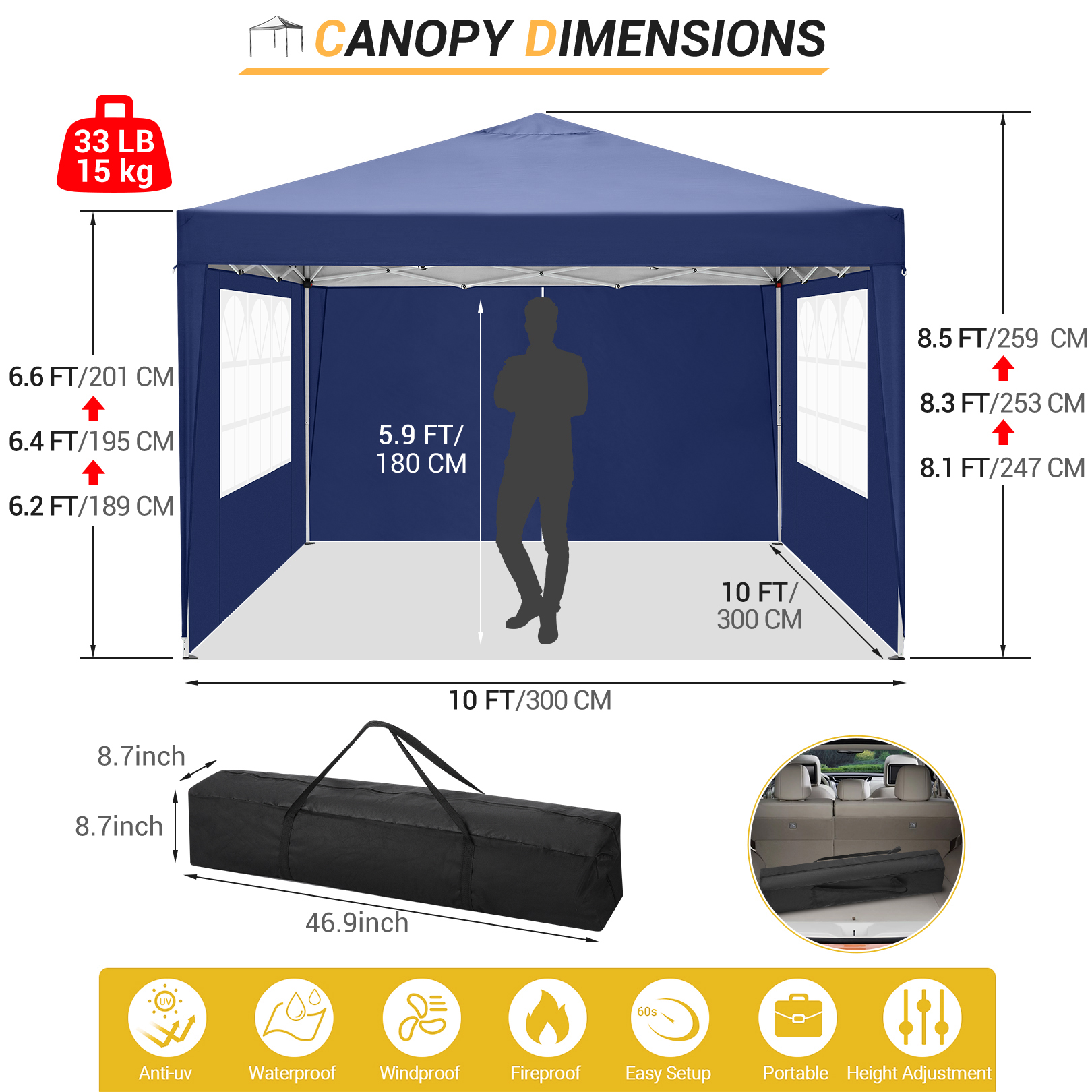 SANOPY 10'x10' EZ Pop Up Canopy Tent Outdoor Party Instant Shelter Portable Folding Beach Canopy with 4 Sandbag & Carrying Bag, Black - Image 22