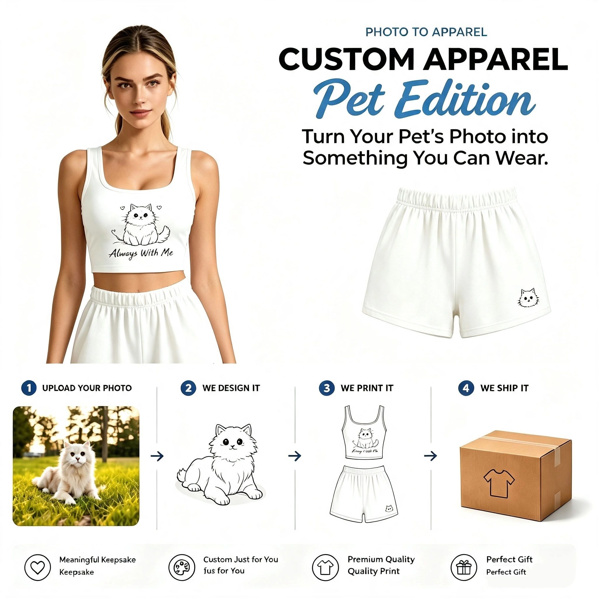 Custom Cartoon Photo Crop Tank Top & Shorts Set, Personalized Portrait Custom 2 Piece Outfit