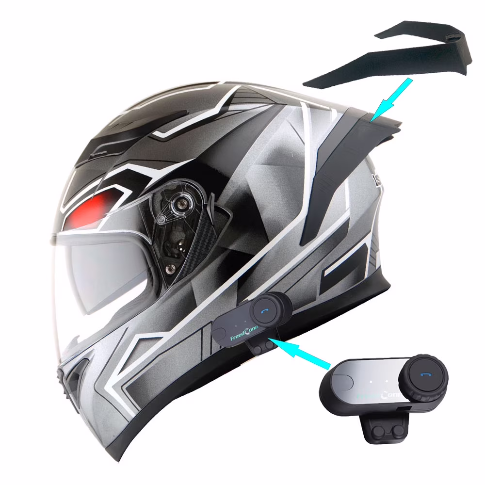 1Storm Motorcycle Modular Full Face Flip up Dual Visor Helmet + Spoiler + Motorcycle Bluetooth Headset: HJK316 Mechanic Red - Image 11