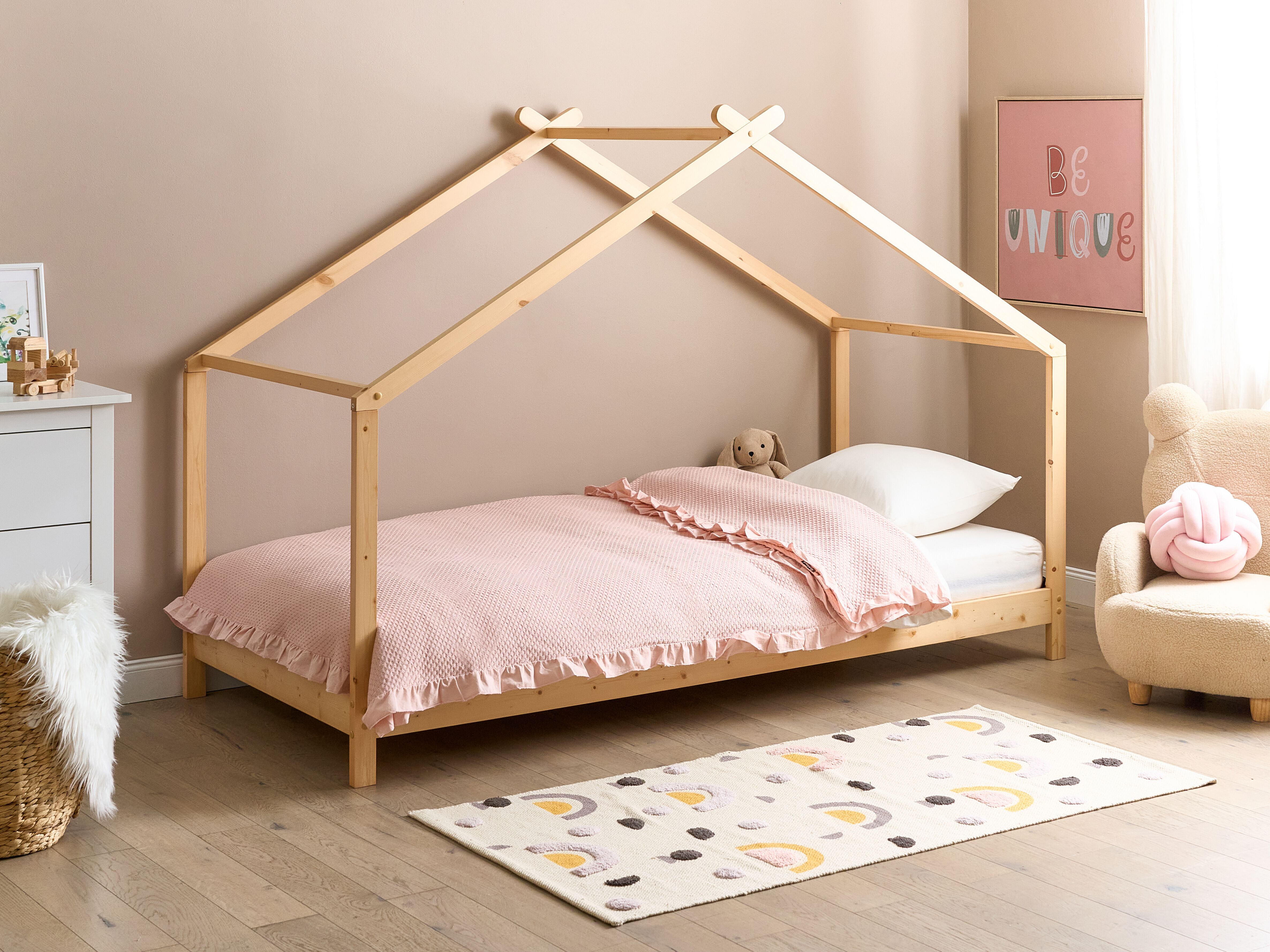 Kids Bed House Pine Wood ORLU 90 x 200 cm (EU Single) Light Brown