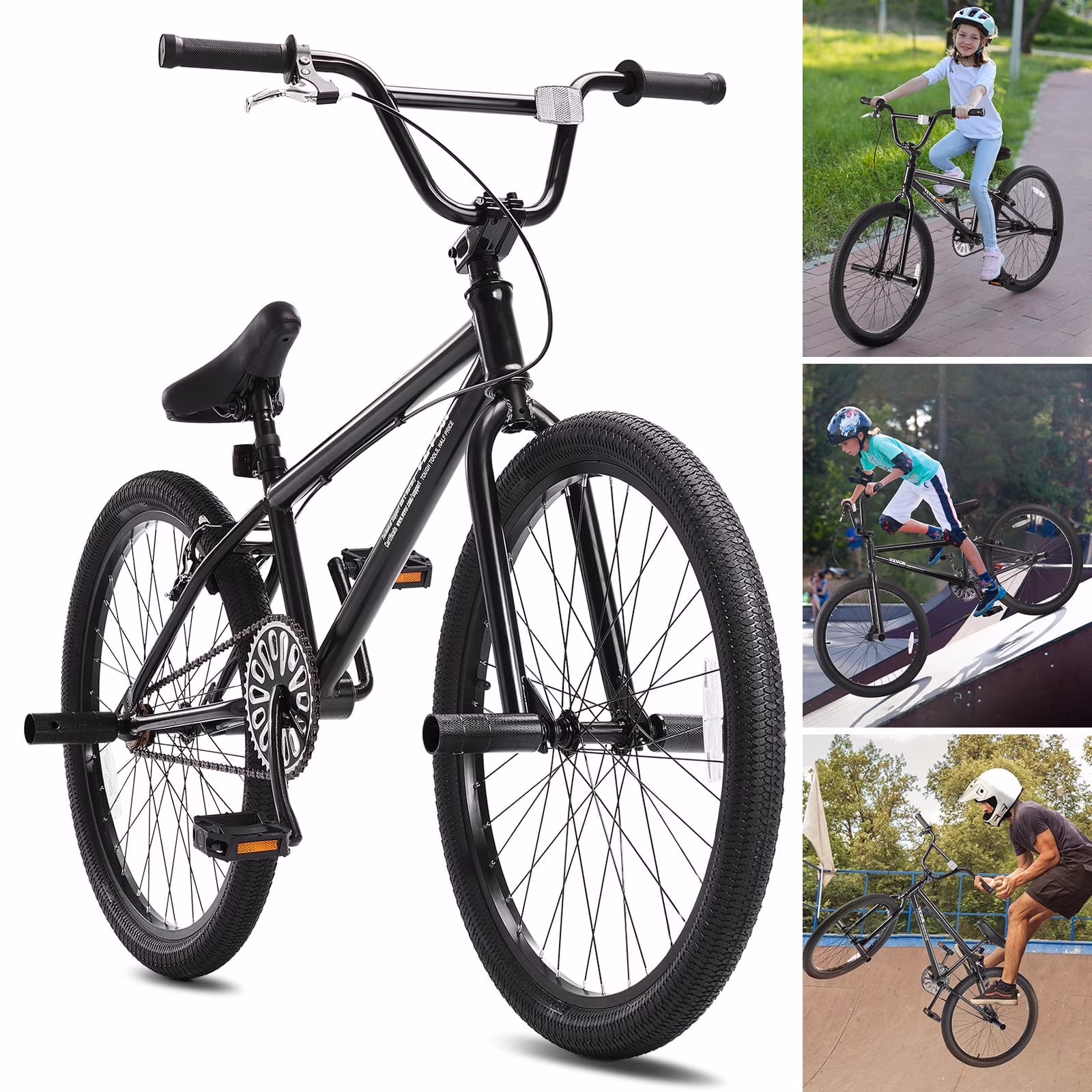 VEVOR BMX Bike, 24-Inch Wheel Freestyle Bike, BMX Race Bike with 4 Pegs, Beginner-Level BMX to Advanced Riders, BMX Bicycles for Teen Adult Men Women, Durable Hi-Ten Steel Frame, Easy to Assemble