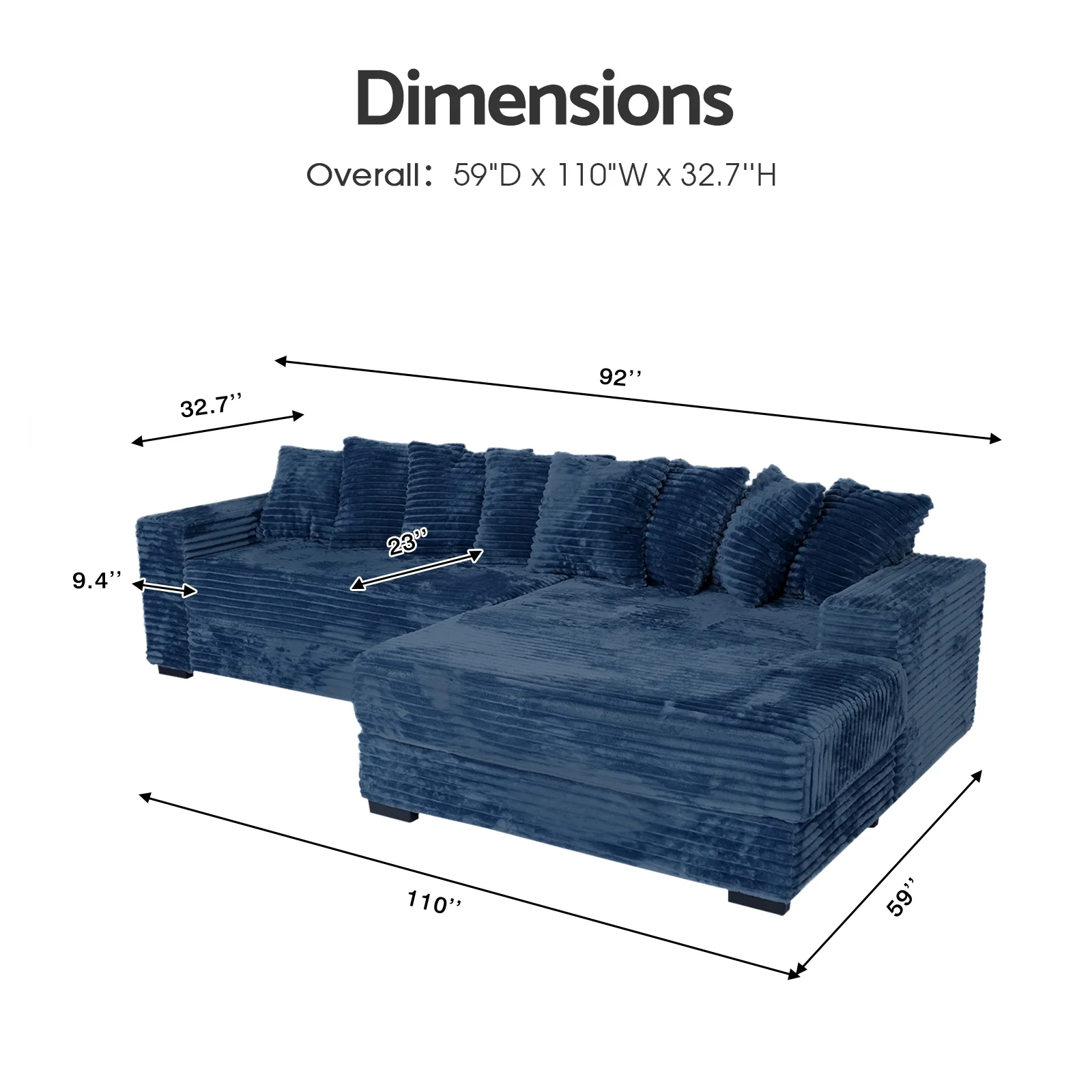 Advwin 110" Oversized L Shaped Sofa with Chaise, Comfy Plush 2-Piece L-Shaped Sectional Couches with 8 Pillows, Soft Fluffy Upholstered Sofa Bed for Living Room Apartment Bedroom, Light Gray - Image 28