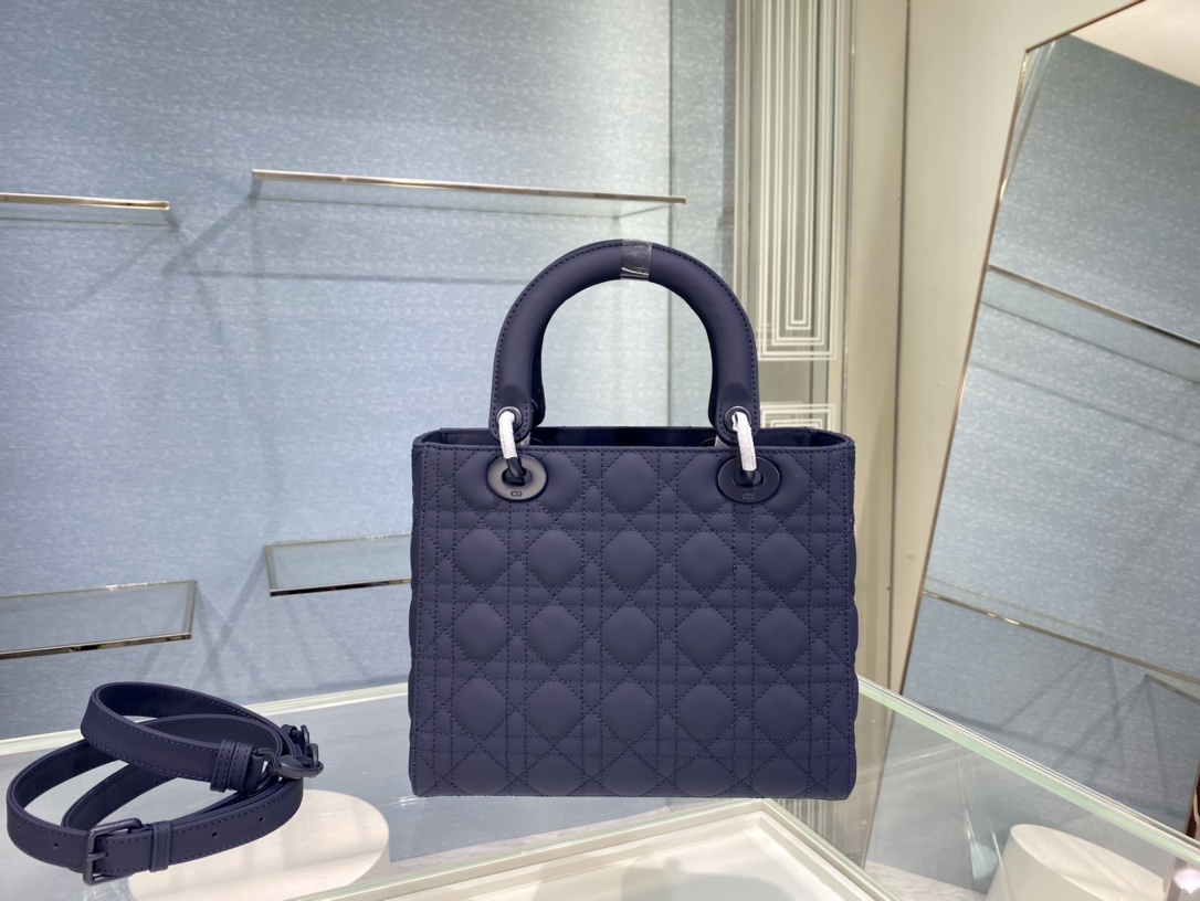 Christian Dior Medium Lady Dior Bag Dark Blue For Women 9.5in/24cm1:1High-quality replica
