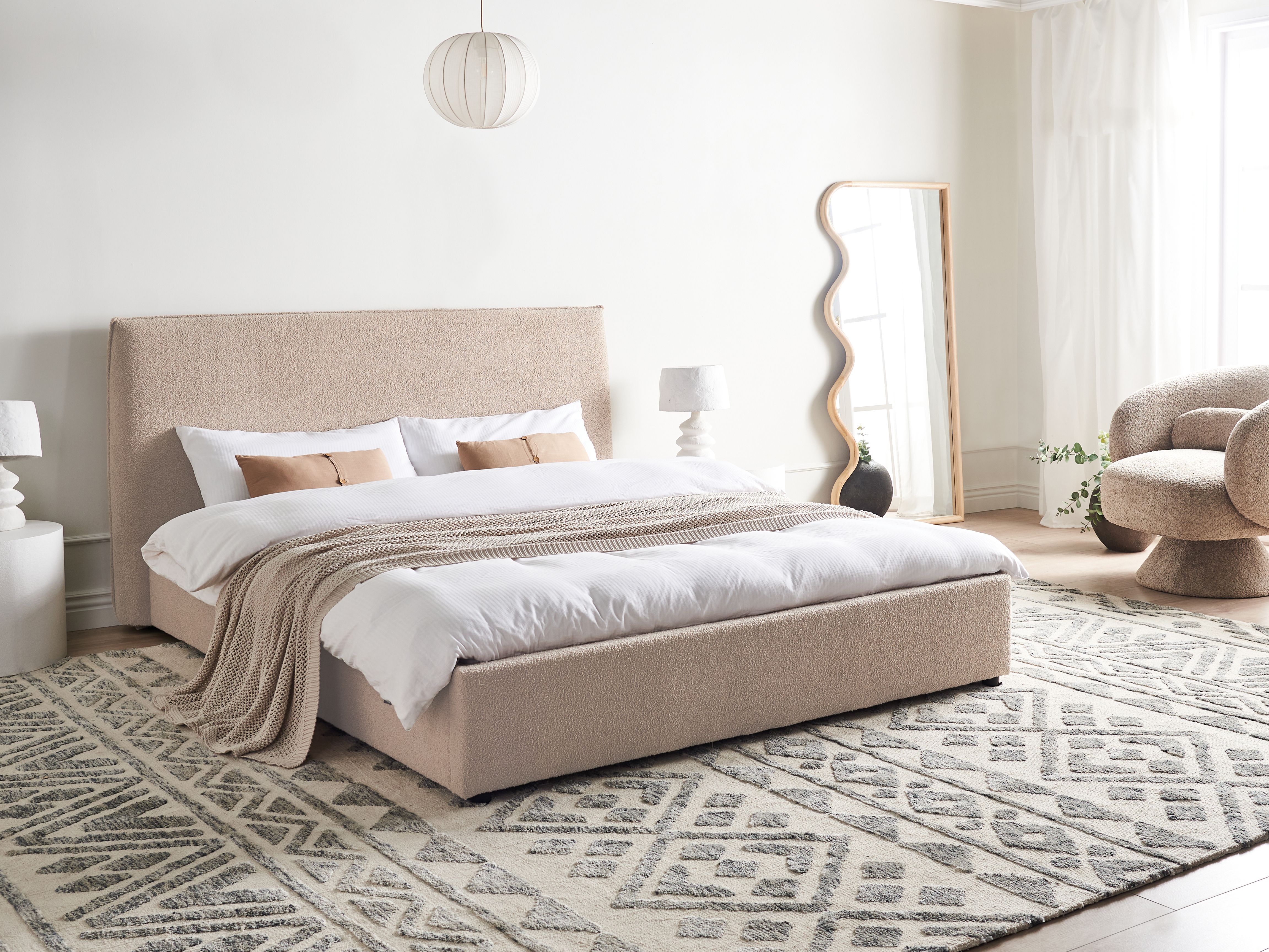 Bed Boucle LAVAUR 160 x 200 cm (EU King Size) Taupe