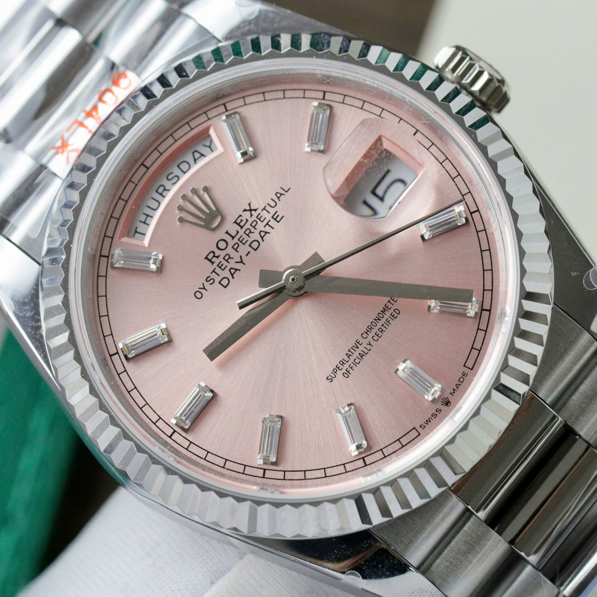 Rolex Day-Date 128236 Pink Dial Replica Watch Weight 158 Grams QF Factory 36mm - Elite Watch Atelier