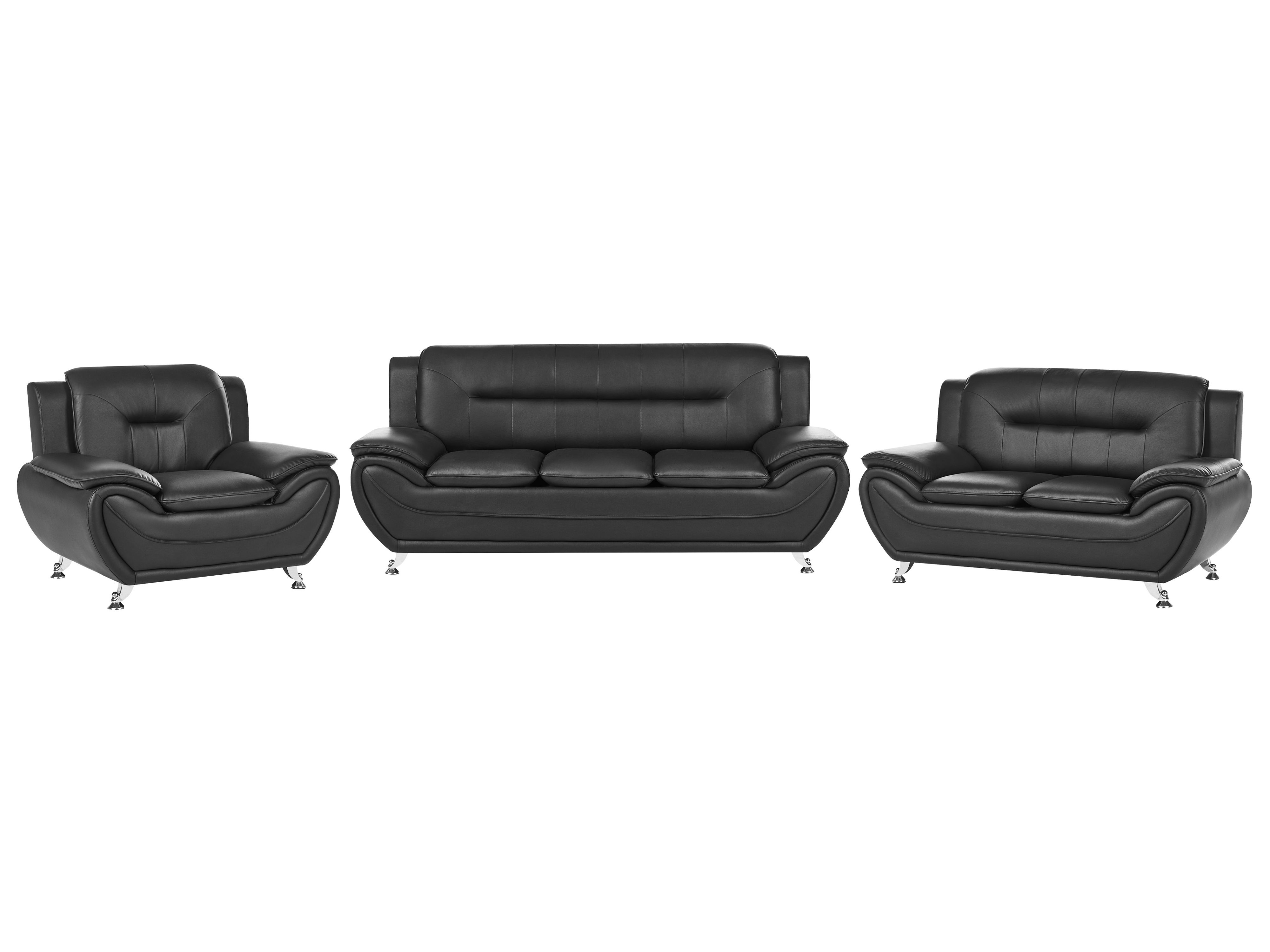 Living Room Set 6 Seater LEIRA Faux Leather Black