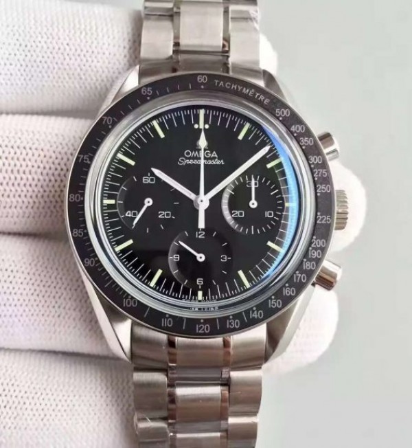 Replica Omega Speedmaster MoonWatch Black Dial SS Bracelet Manual Winding Chrono Movement - Top club