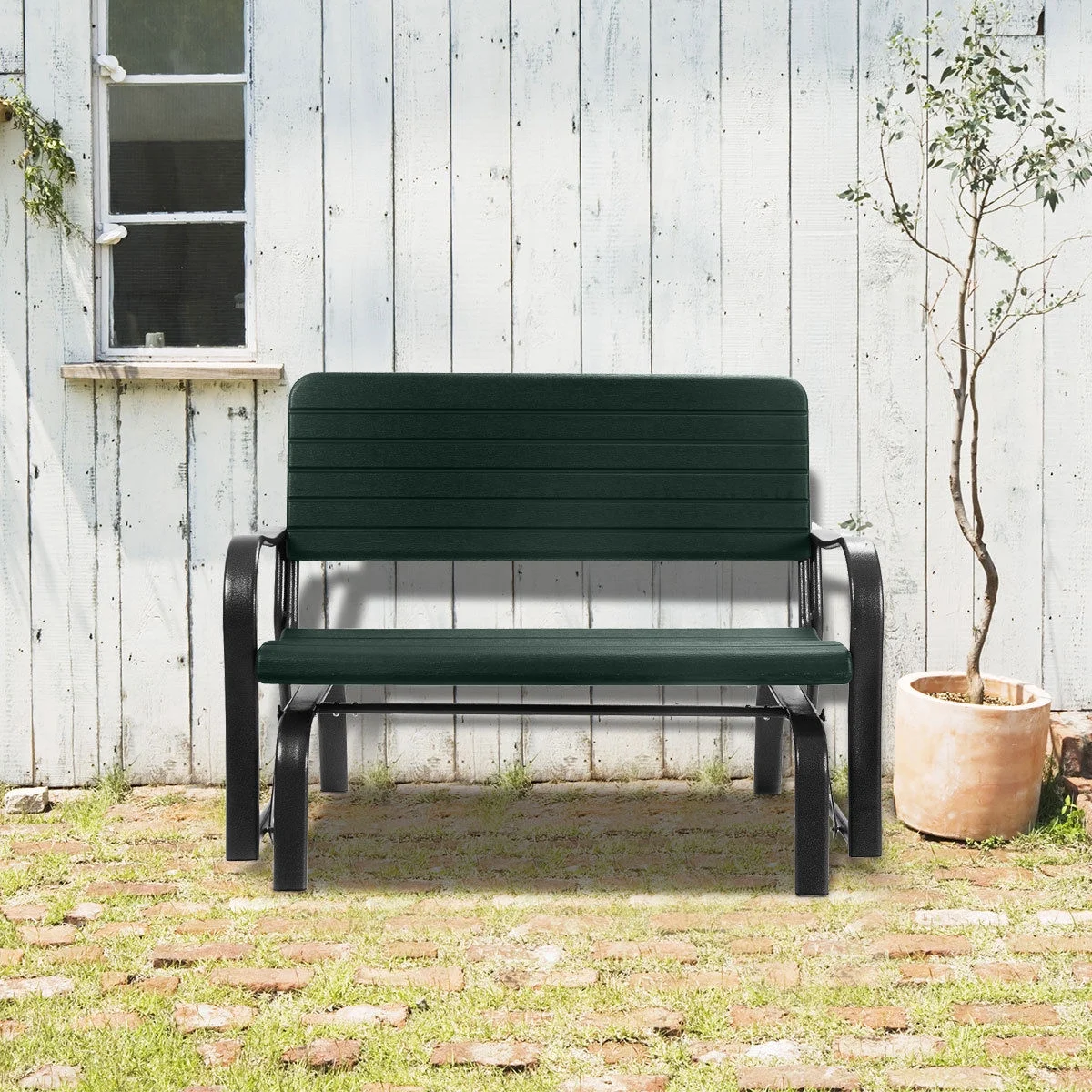 Costway Outdoor Patio Swing Porch Rocker Glider Bench Loveseat Garden Seat Steel - Image 5