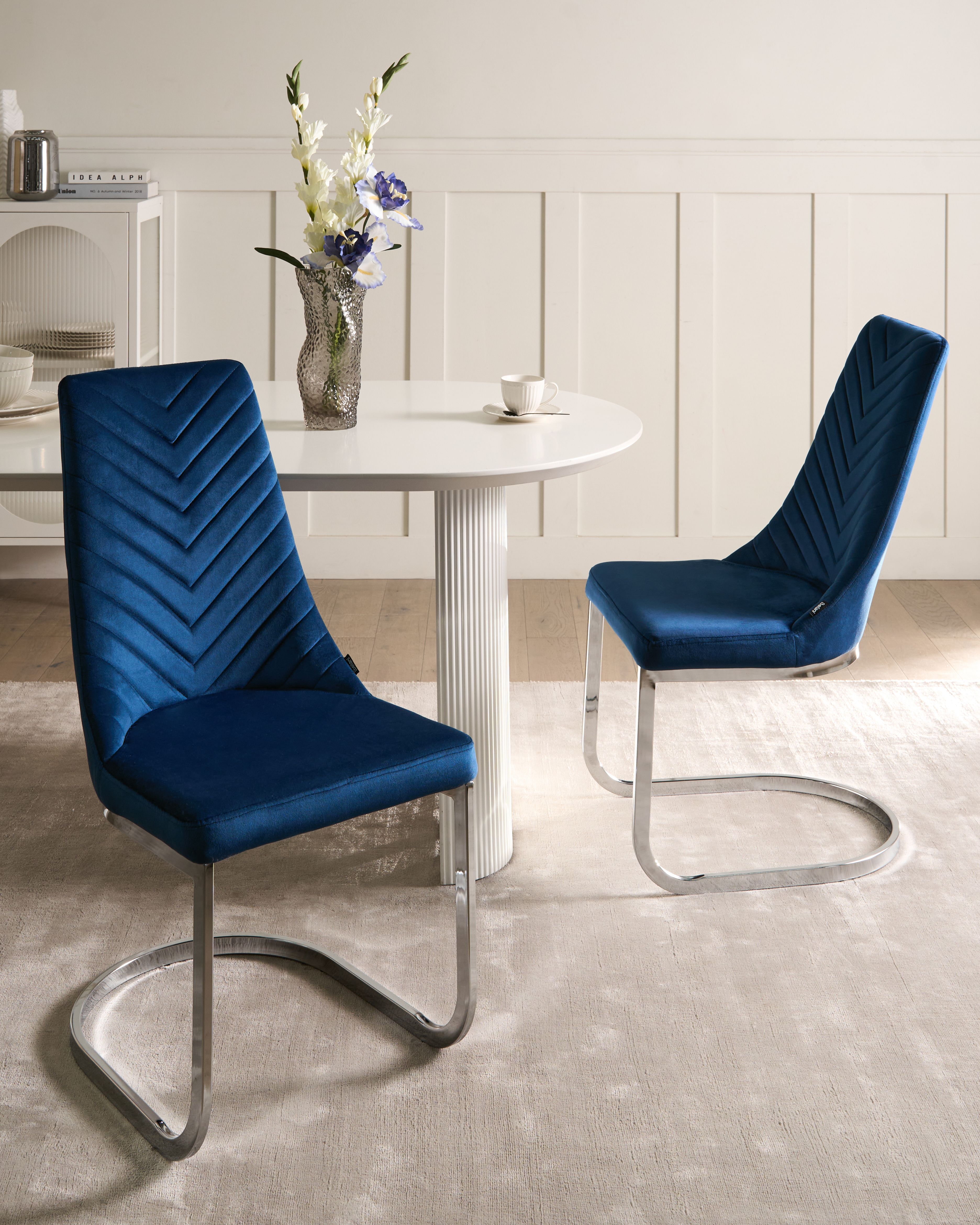 Set of 2 Dining Chairs ALTOONA Velvet Navy Blue