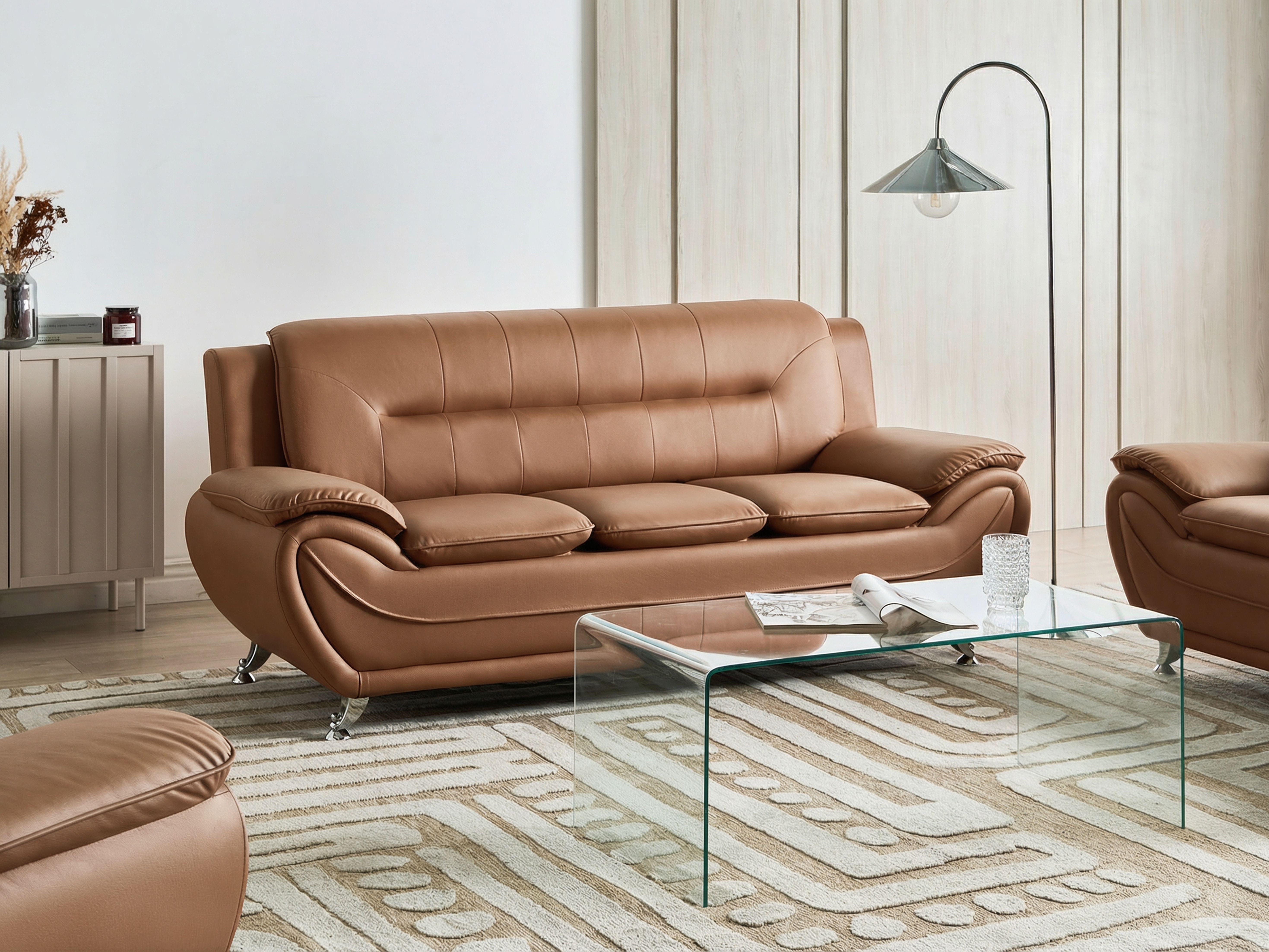 Sofa 3 Seater LEIRA Faux Leather Golden Brown