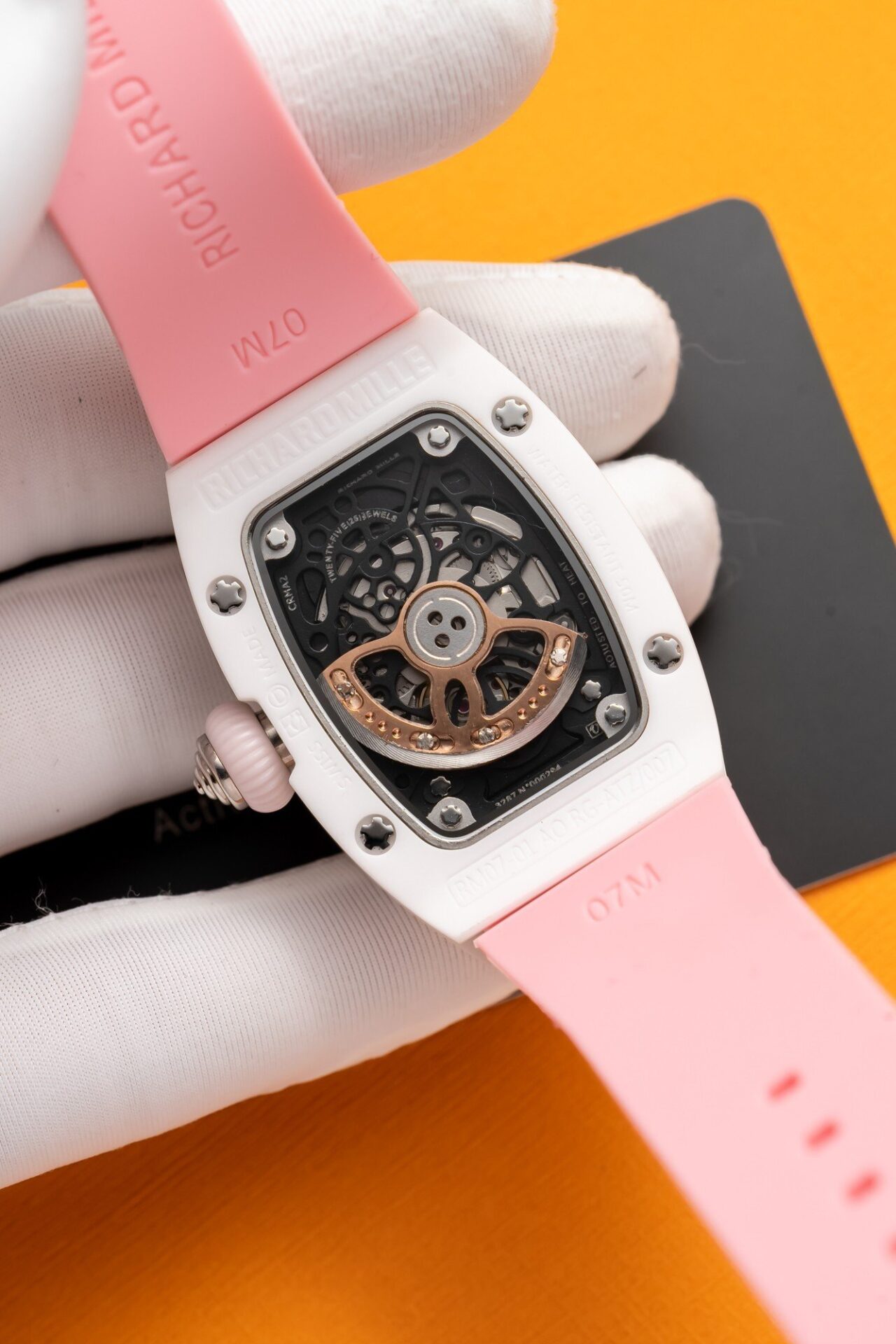 Richard Mille RM07-01 Ceramic Best Replica Watch Pink Rubber Strap 36mm - Top club