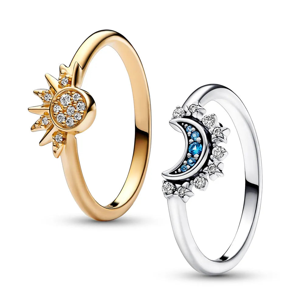 Sterling Zilveren Verstelbare Statement Ring met Zon en Maan Design