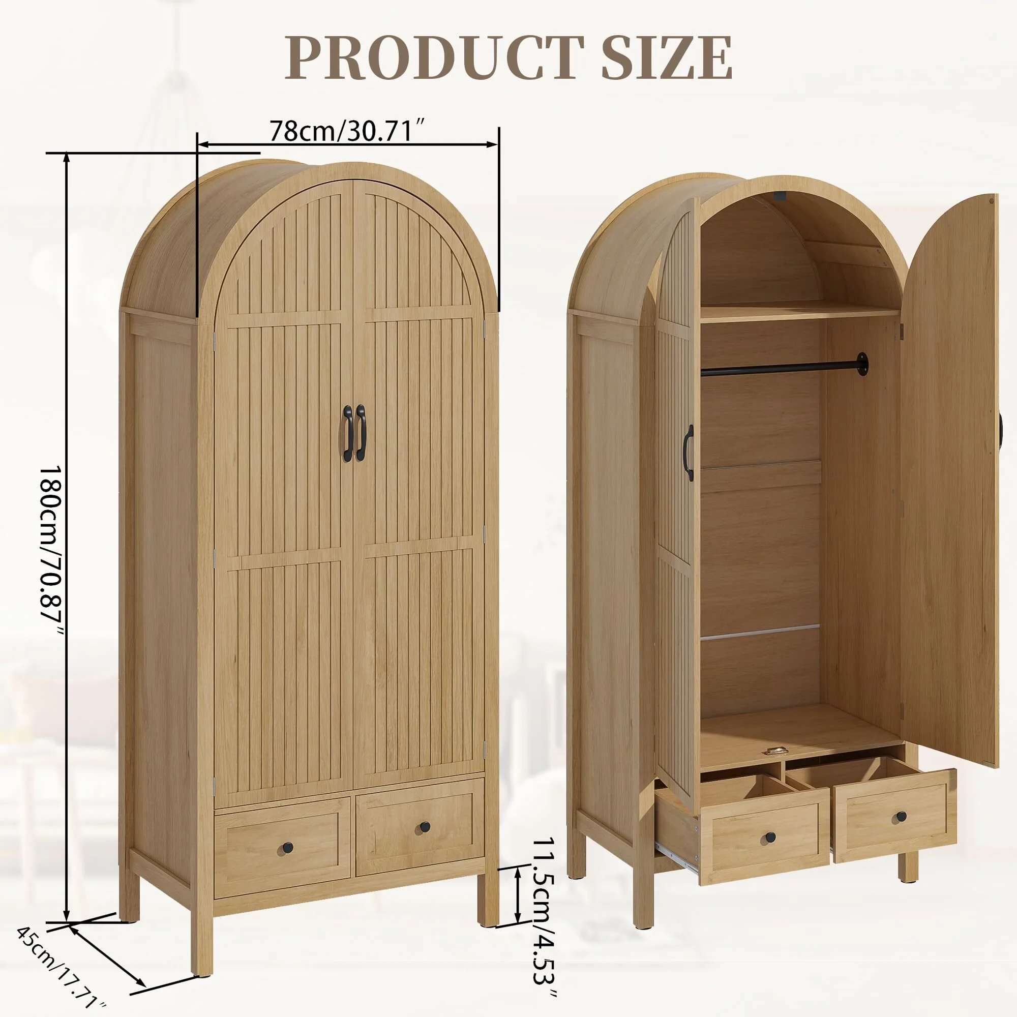Armoire Wardrobe Closet, Bedroom Armoire with Drawers, Wood Wardrobe Storage Cabinets - Image 4