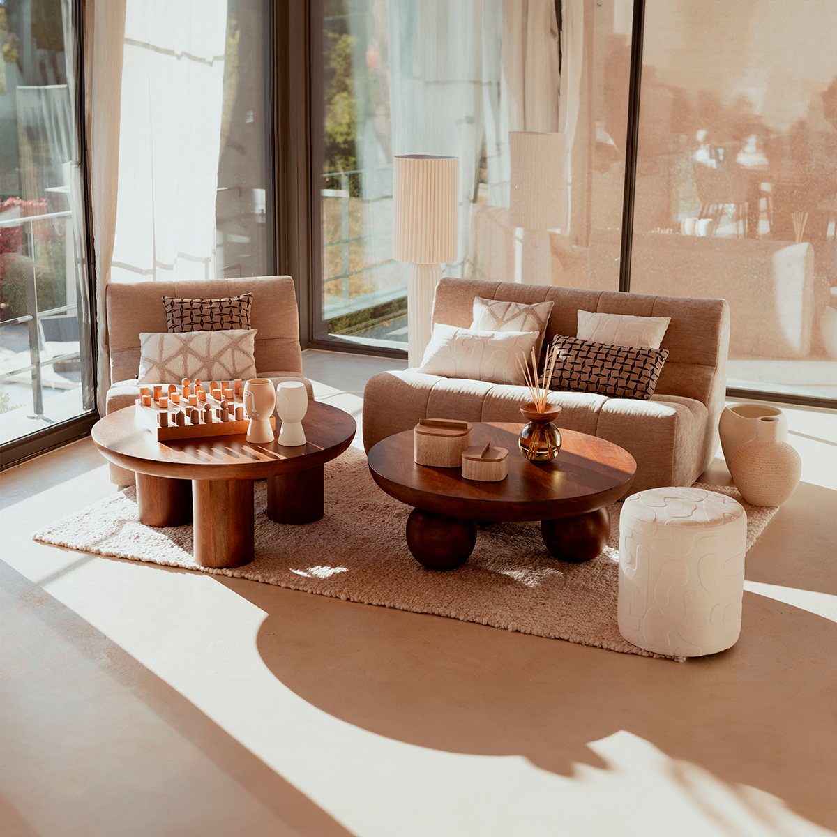 Set of 2 "Abekas" and "Stambh" coffee tables Mango wood, D.90 cm, Brown