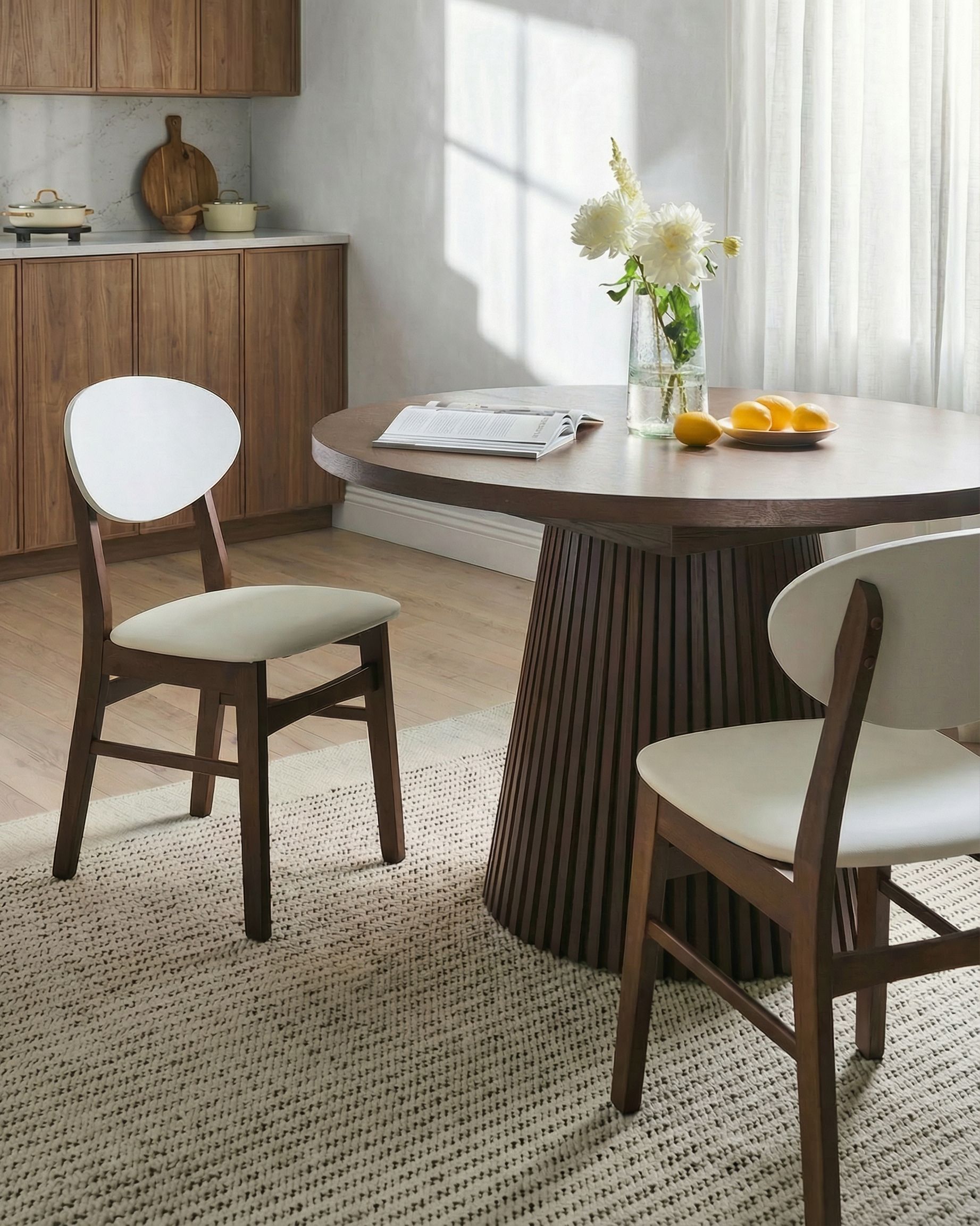 Set of 2 Dining Chairs AMERY Wood Off-White/ Brown