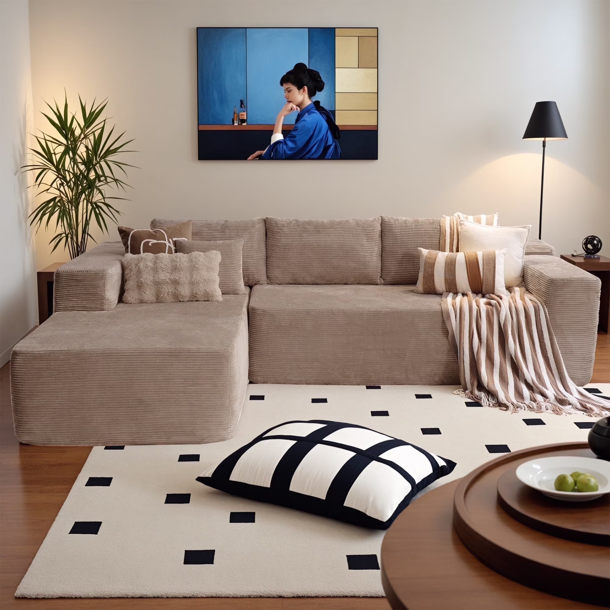 Ovios 106" L-Shaped Sectional Sofa Modern Modular Cloud Couch with Deep Seating Upholstered Sofa for Living Room Bedroom, No Assembly Required, Black(Corduroy) - Image 11
