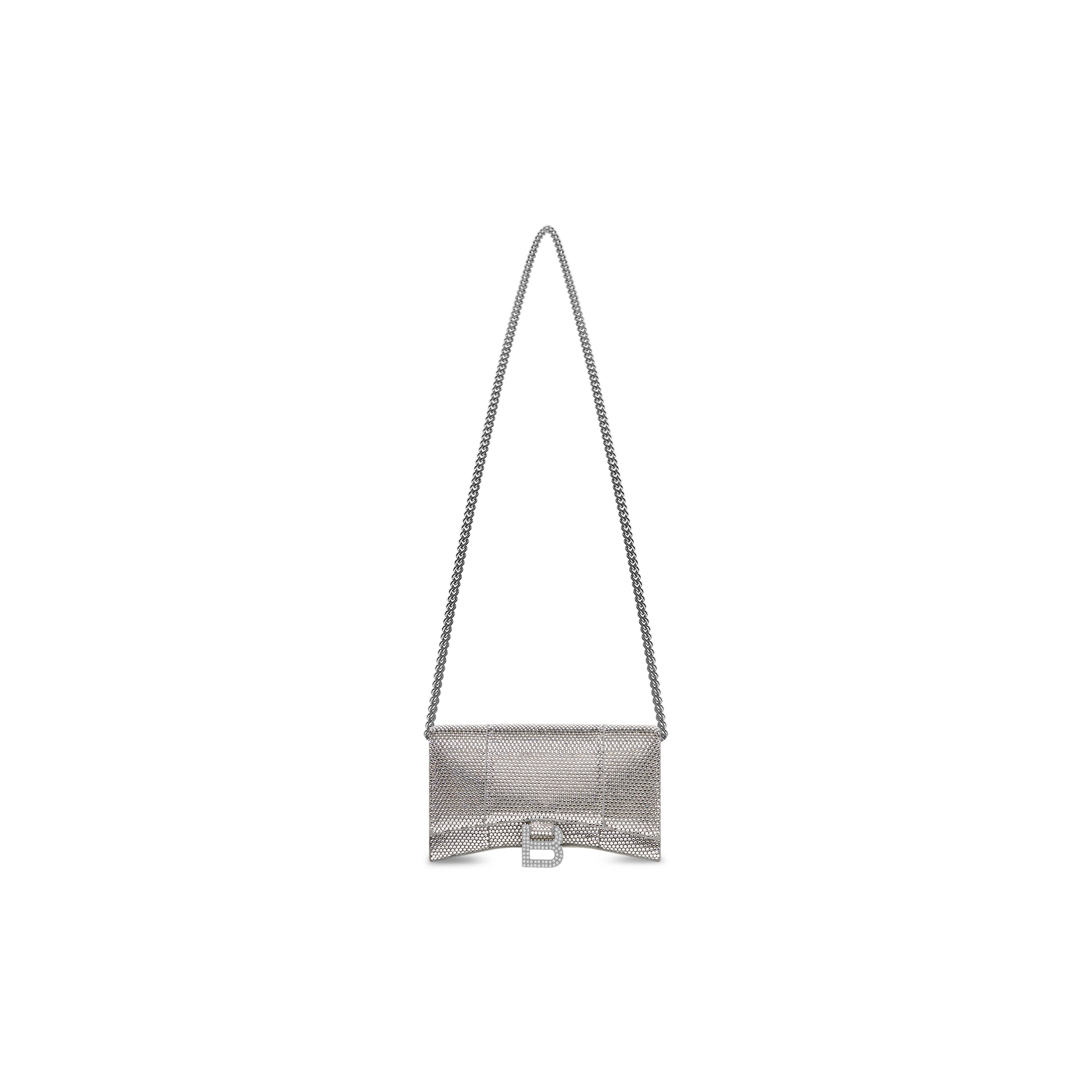 WOMEN'S HOURGLASS WALLET ON CHAIN WITH RHINESTONES IN GREY - Replicaclubs