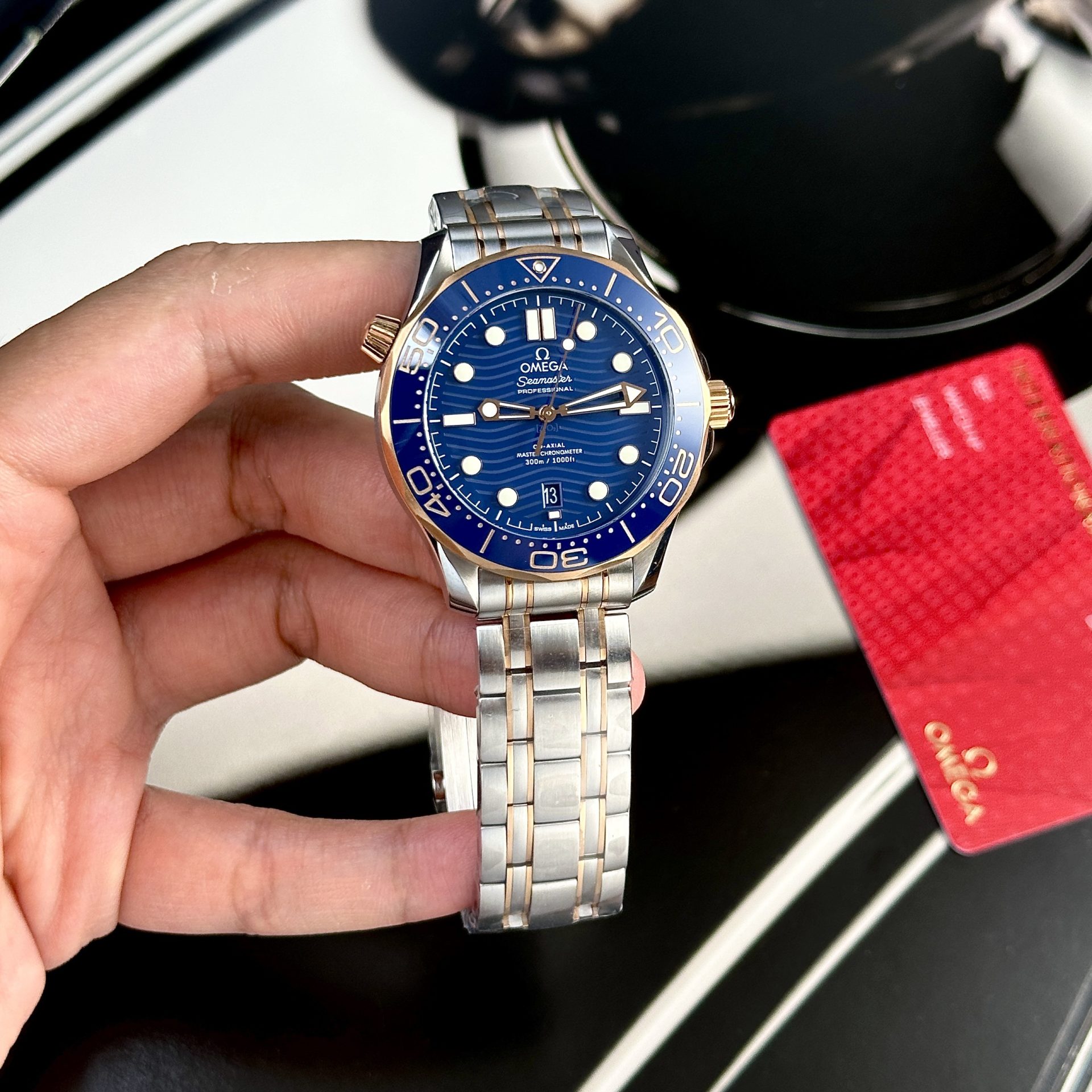 Omega Replica Watch Seamaster Demi Rose Gold Dial Blue VS Factory 42mm - Elite Watch Atelier