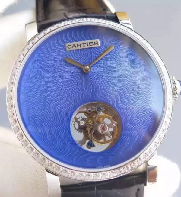 Replica Cartier Rotonde De Cartier Tourbillon Diamonds Bezel Blue Dial - Top club