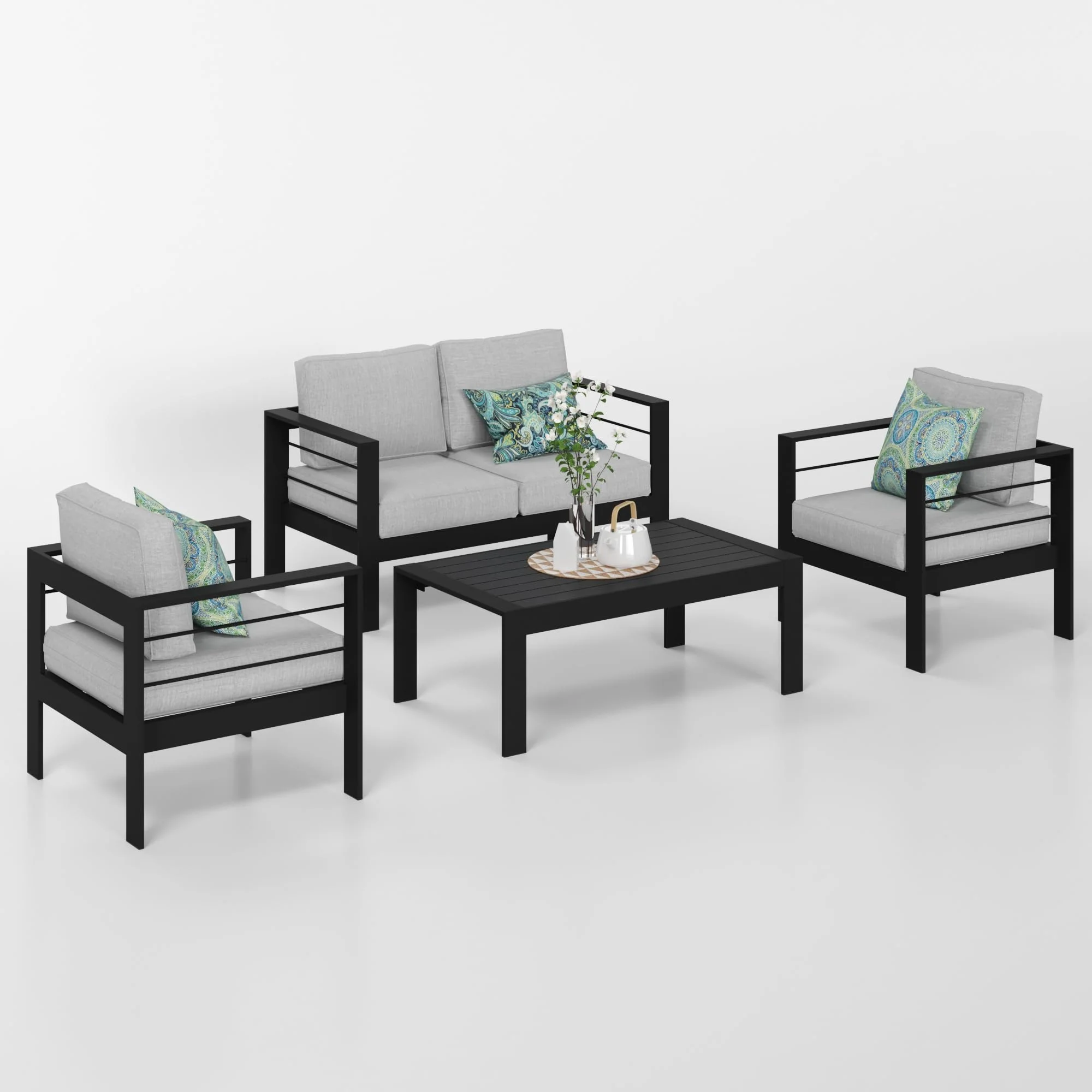 CozyHom 5 Pcs Outdoor Patio Aluminum Furniture Sofa Sets, Outside Patio Conversation Couch Sets With Table&Cushions for Garden Porch, Gray - Image 66