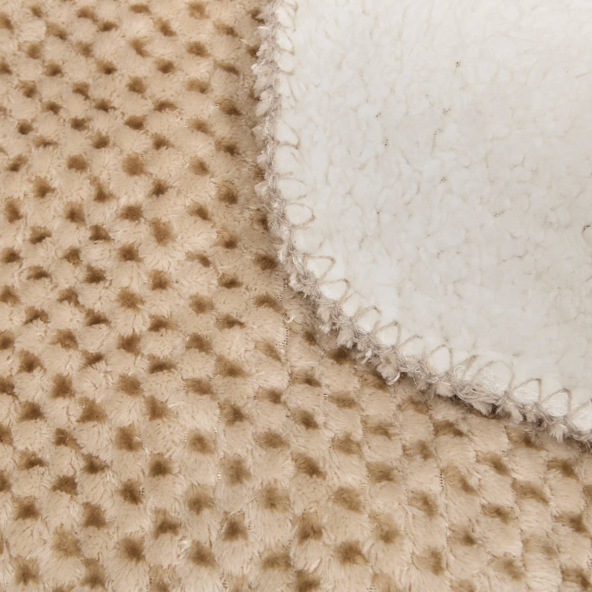 Flannel throw with sherpa effect "Lyno" Linen Beige, 170x130 cm