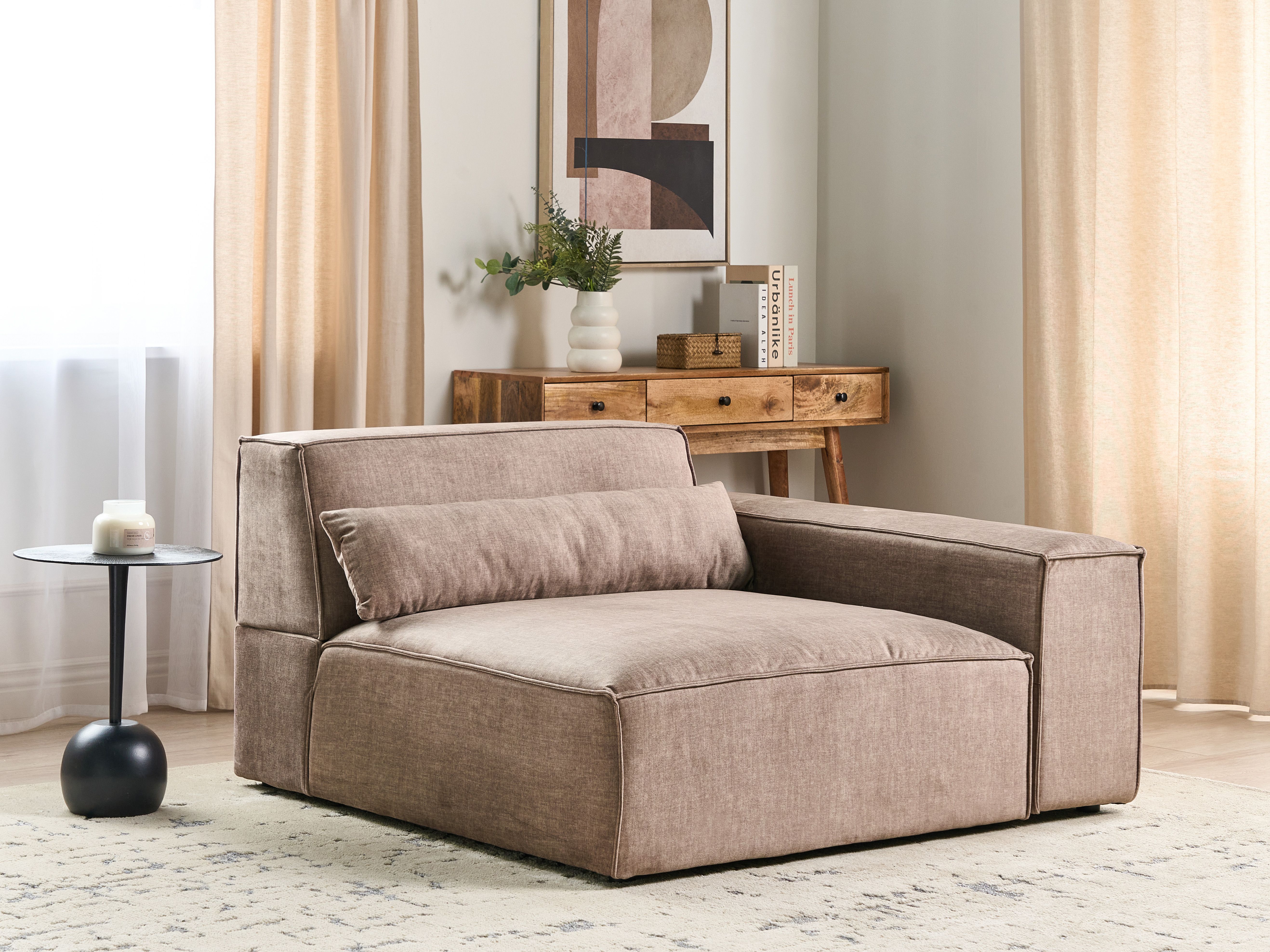 Corner Seat HELLNAR Fabric Light Brown Left Hand