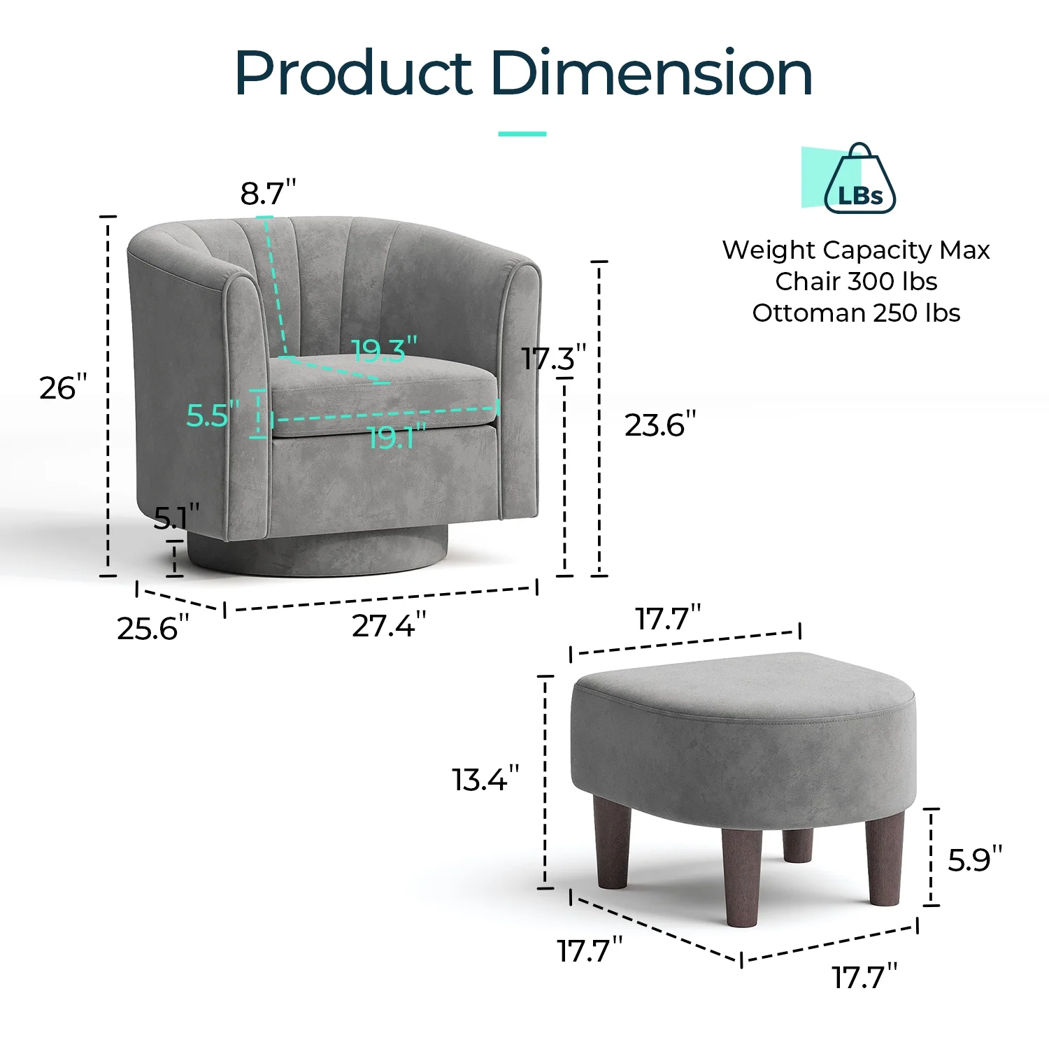 LINSY HOME Swivel Accent Chair with Ottoman, Velvet Barrel Chair for Living Room, Blue - Image 24