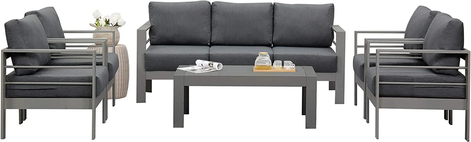 Superjoe Outdoor Patio Sofa 3 Seats Gray Aluminum With Dark Grey Cushions - Image 9 Superjoe Outdoor Patio Sofa 3 Seats Gray Aluminum With Dark Grey Cushions - Image 9