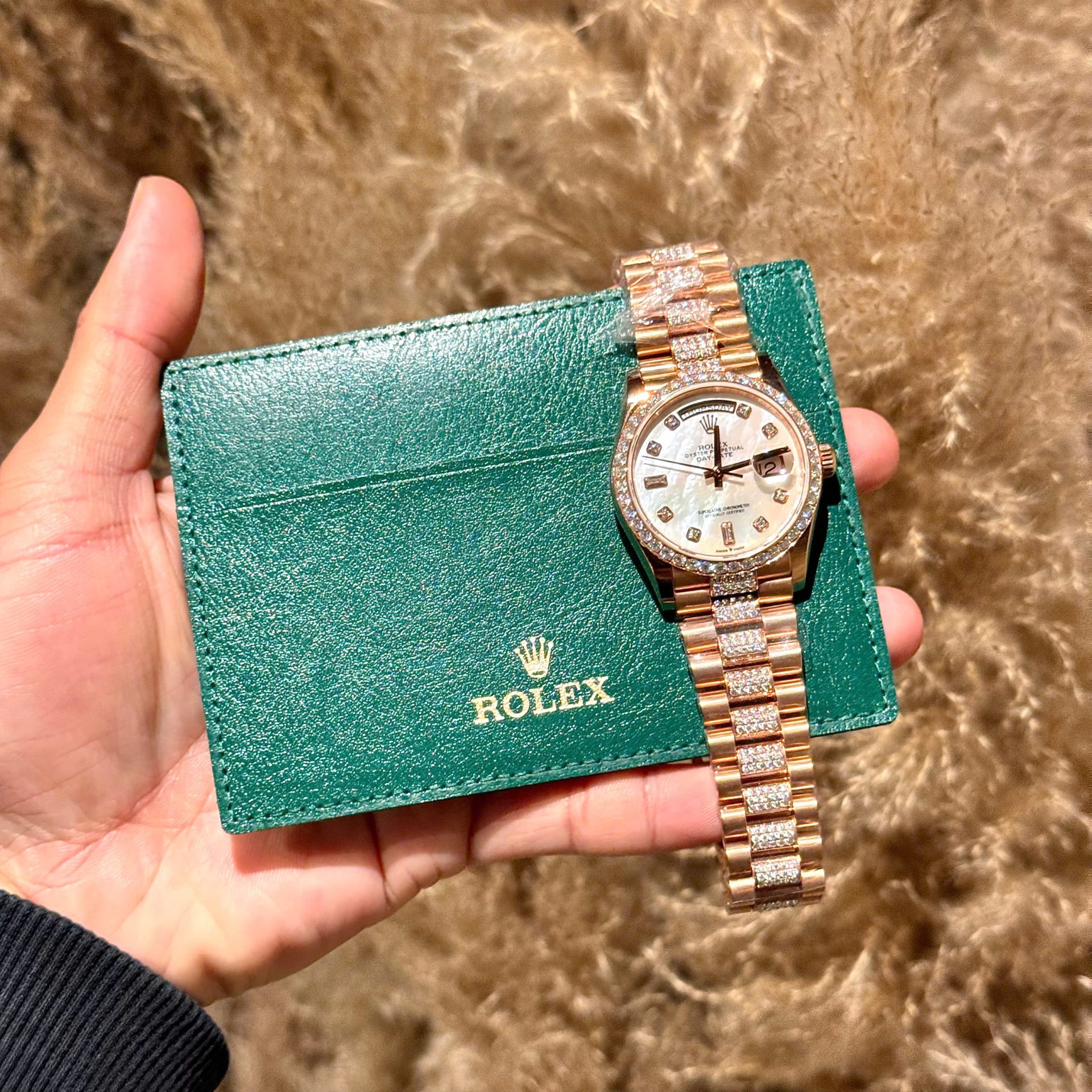 Rolex Best Replica Watch Day-Date Dial Mother Of Pearl Custom Gold Wrapped GMF 40mm - Elite Watch Atelier