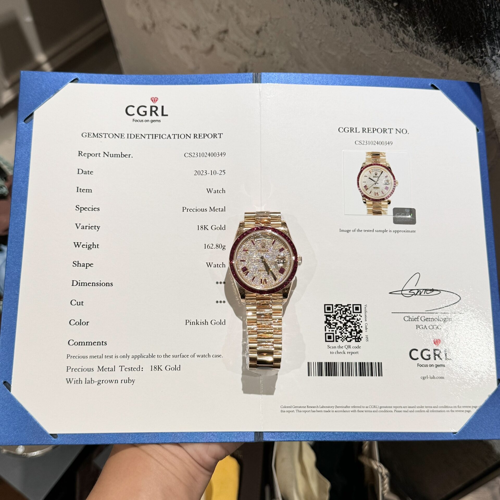 Rolex Replica Watch Day-Date Moissanite Ruby Baguette Red 18K Gold Wrapped 40mm - Top club