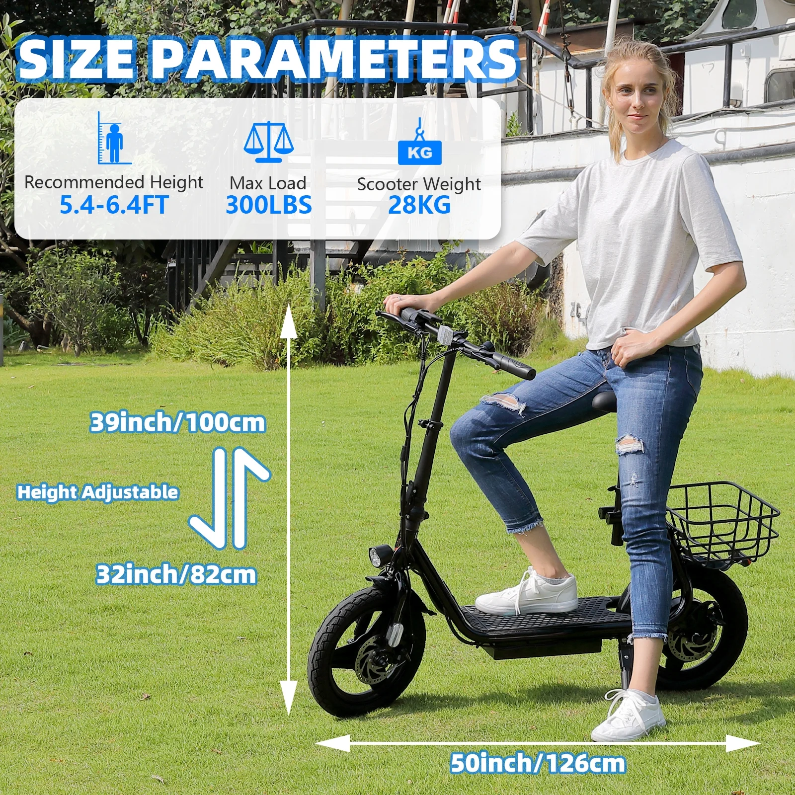 SANOPY 350W Electric Scooter with Seat for Adults, 15 Miles Range 20 Mph, 36V 5.2Ah Battery Moped, 14" Big Tire Commuter Electric Bike with Shock Absorbing, Black - Image 8