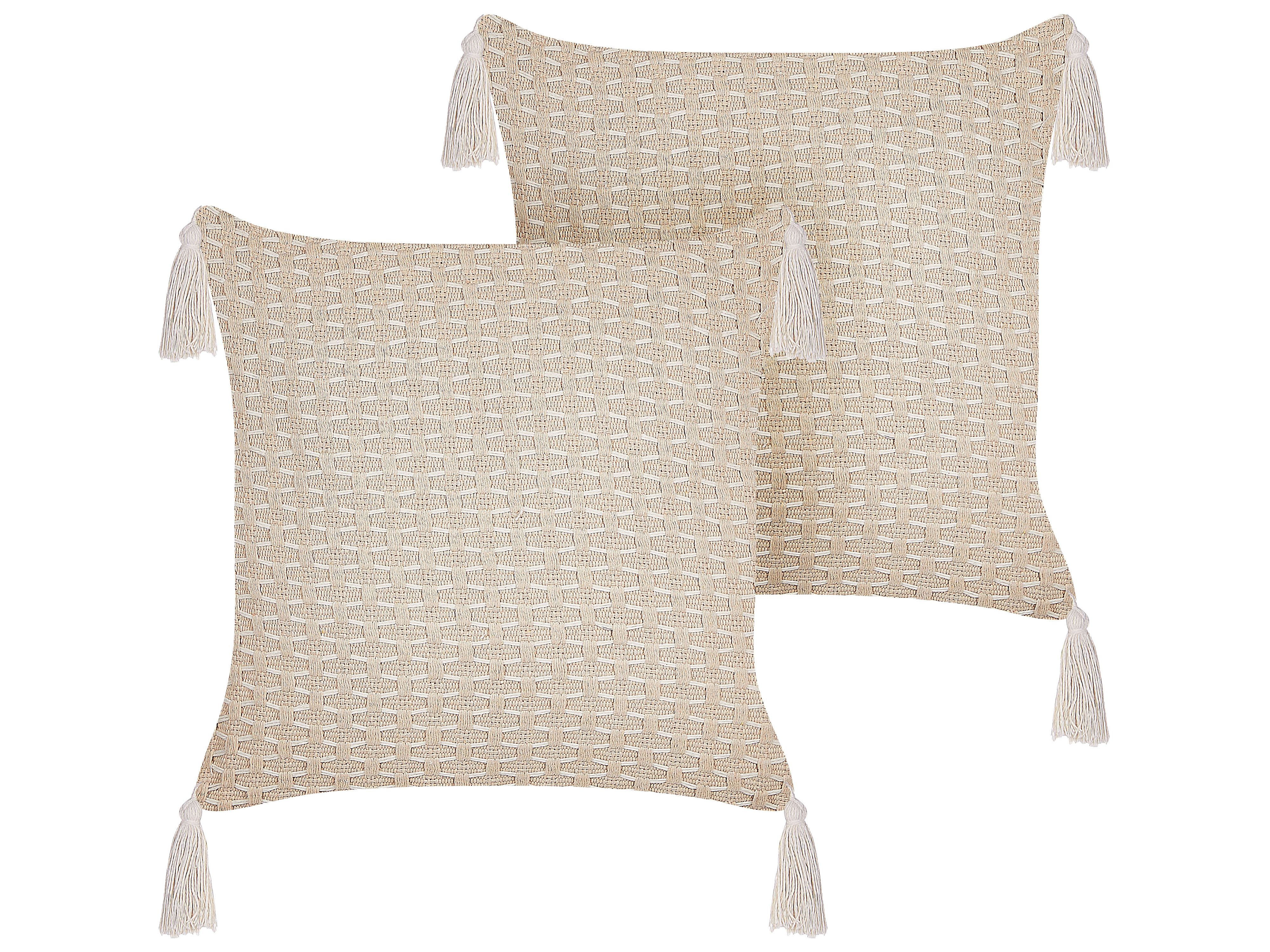 Set of 2 Decorative Cushions HAKONE 42 x 42 cm Light Beige Geometric Pattern
