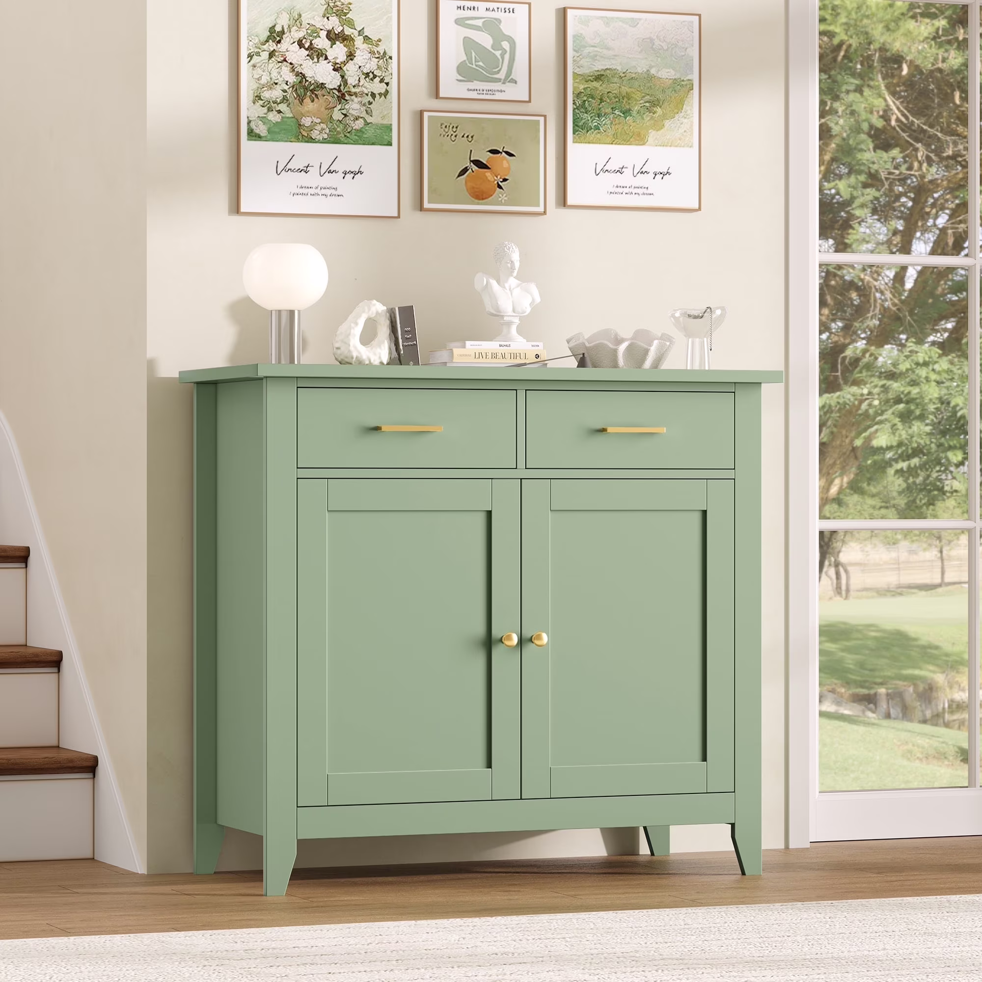 Homfa Entryway Cabinet, Kitchen Storage Cabinet, Farmhouse Buffet Sideboard with 2 Drawers and 2 Doors,Coffee Bar with Storage for Dining Room Living Room,White - Image 5