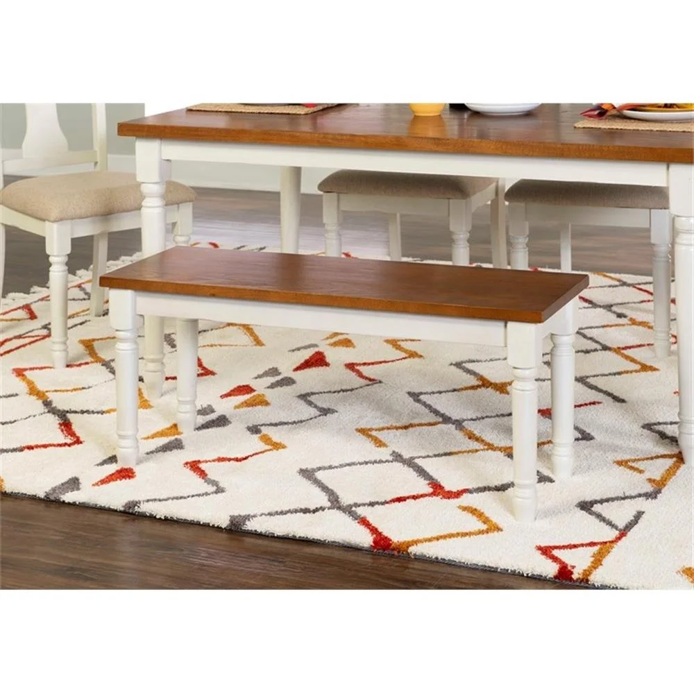 Linon Willow Dining Bench in Vanilla White and Honey Brown Stained Wood