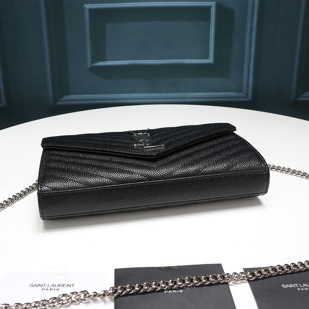 Saint Laurent Chain-strap YSL-plaque grained-leather wallet Bag1:1High-quality replica