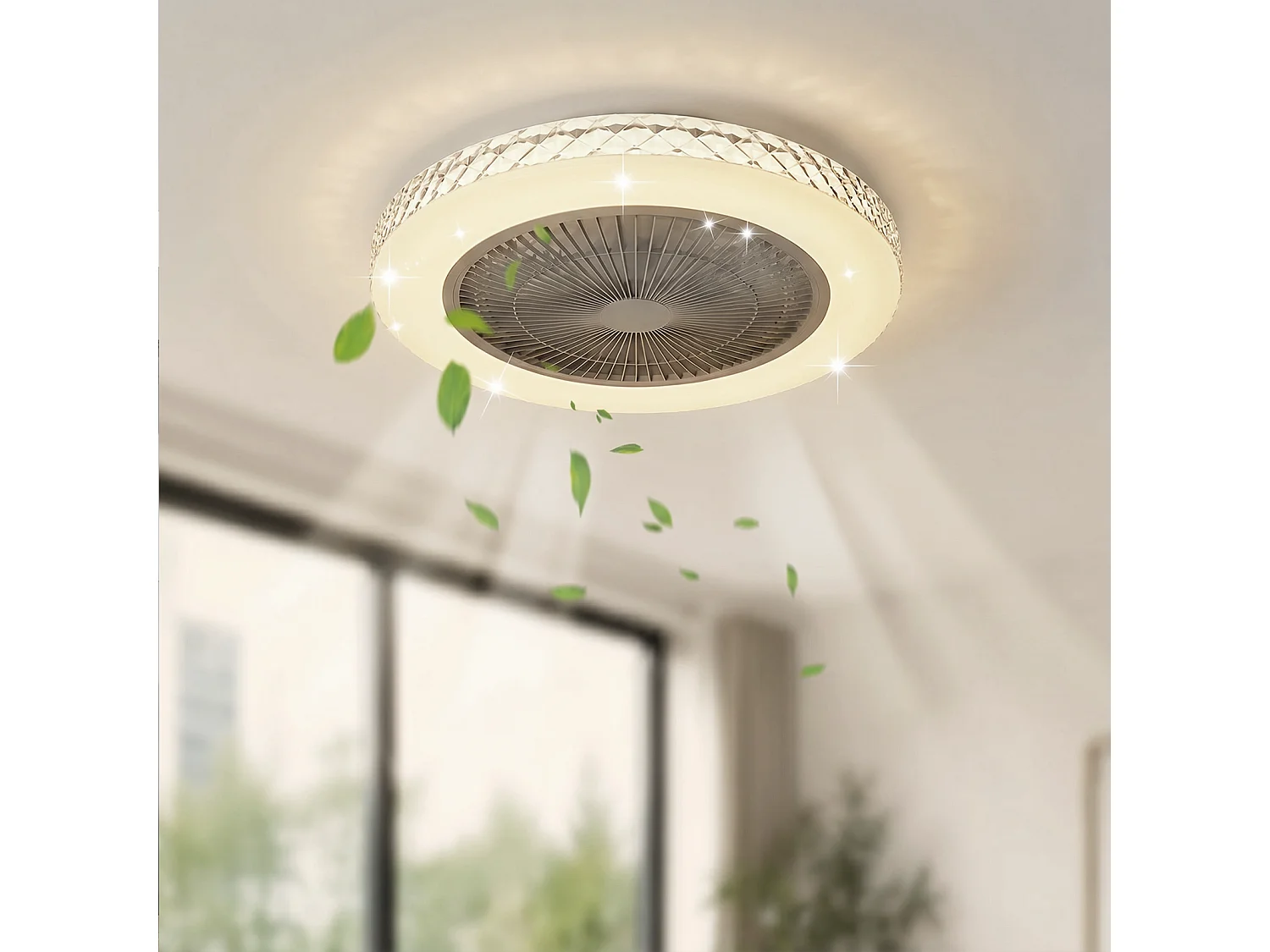 NETTLIFE Ventilateur de Plafond LED Silencieux 48.5cm, Cristal Moderne, Dimmable avec Télécommande, Mode Été/Hiver, Minuterie pour Salon et Chambre