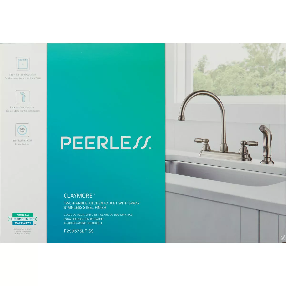 Peerless 2-Handle Lever Kitchen Faucet with Side Spray, Stainless