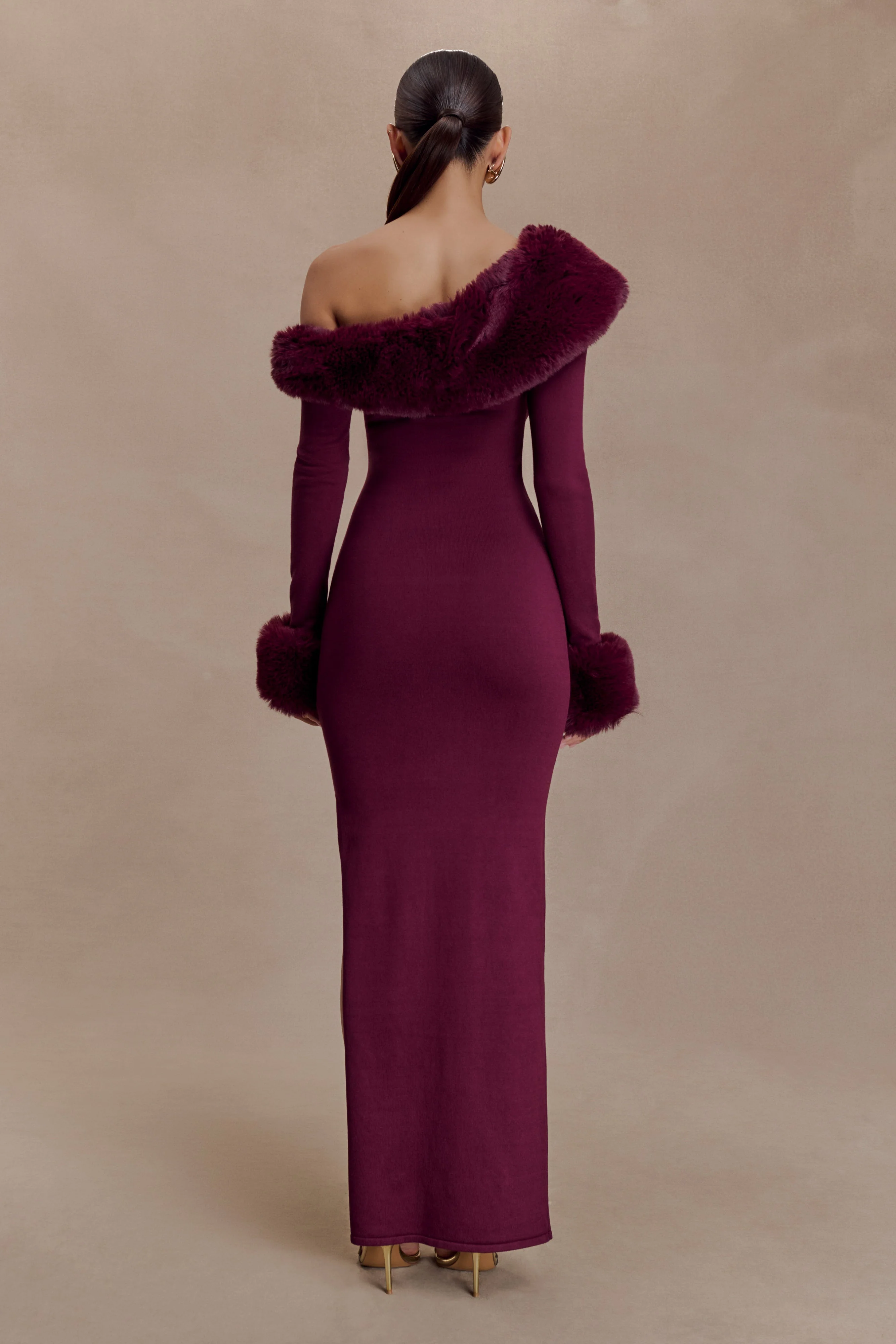 Karleigh Faux Fur Knit Maxi Dress - Plum